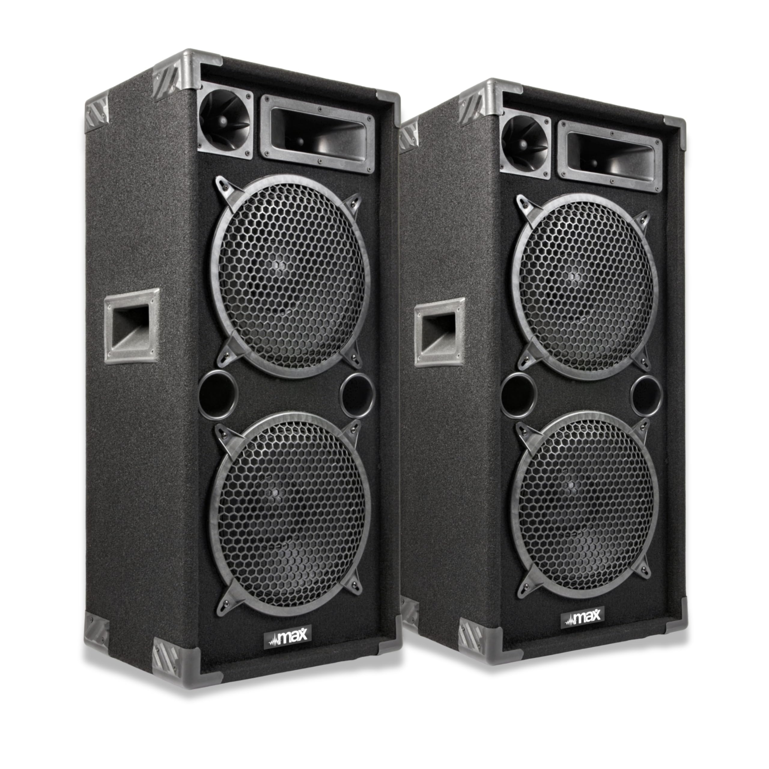MAX MAX210 Altavoz Pasivo con 2 Woofers de 10" + Medios y Tweeter – Sonido Potente y Claro para DJ móvil, Karaoke, Fiestas y Eventos – Conjunto de 2 Altavoces – Diseño Compacto y Robusto