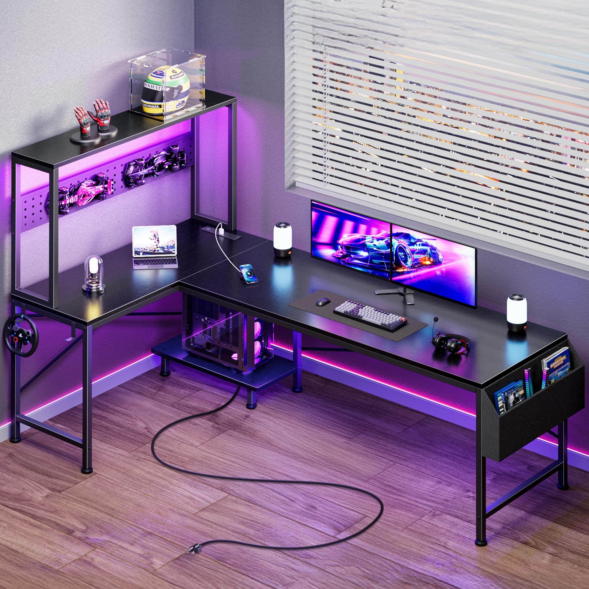 PRAISUN L Shaped Gaming Desk, 61 inch Black