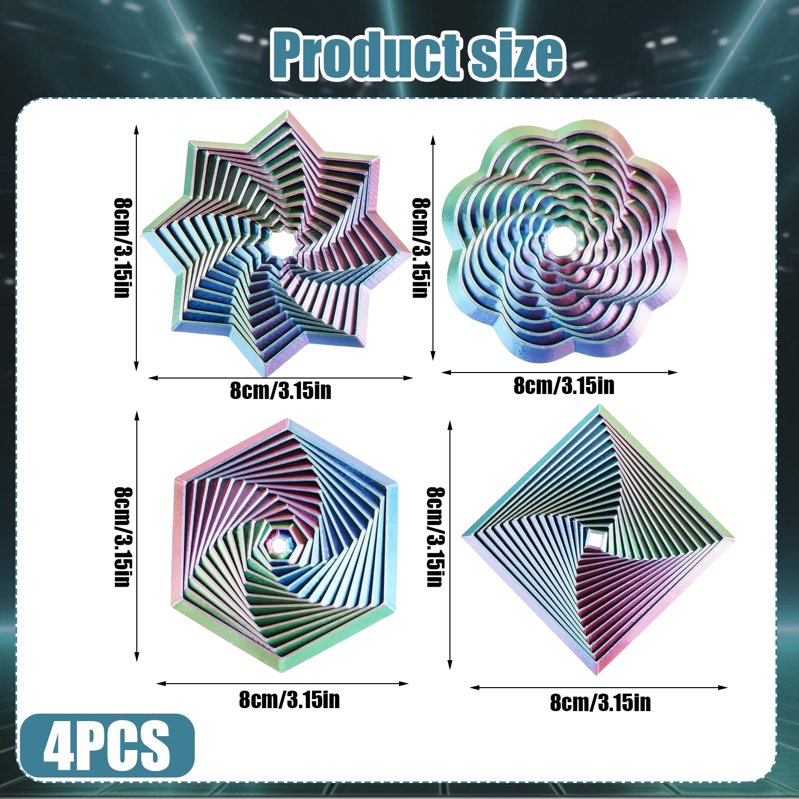 4-Pack Gradient Fractal Fidget Toy for Adults and Kids,3D Printed Hexagon Sensory Toys for Stress Relief Spiral Visual Fidgets for Anxiety Silent Office Desk Toys for Focus (Red Blue Green) - Image 2