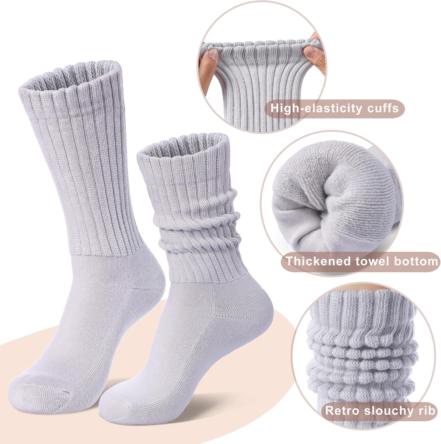 Womens Slouch Crew Socks Cozy Cotton Retro Ribbed Calf Scrunch Boot Socks for Casual Athletic 3 Pairs - Image 3