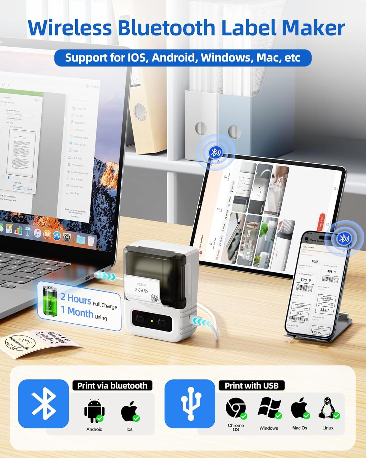 Three rolls of Itari thermal labels with specifications