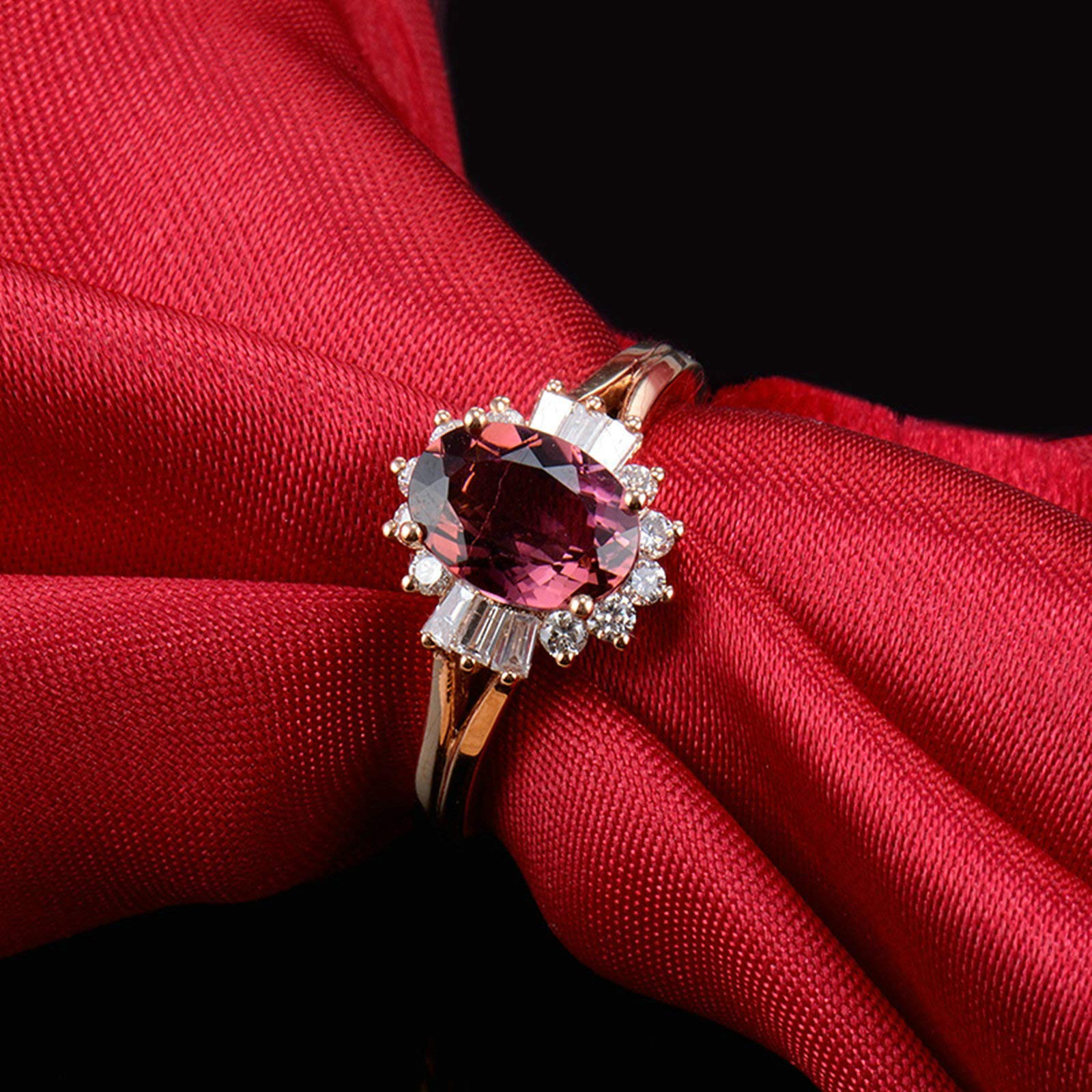 Pierścionek z różowego złota 750 prawdziwy, 1,2 kt owalny turmalin z diamentami 0,48 ct obrączki ślubne stylowa biżuteria pierścionek zaręczynowy prezent na urodziny Boże Narodzenie z pudełkiem na biżuterię, O 1/2, colore: Różowe złoto, cod. BSL19W9FNZB68