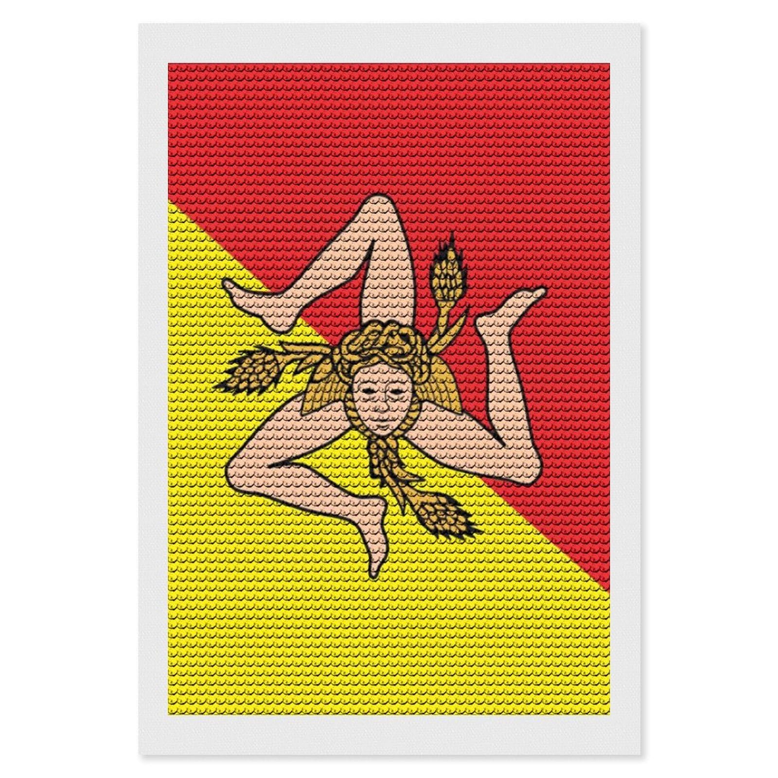 Nclqvjxzkhw Style Sicily Flag Diamond Art Painting For Adult Round Diamonds Pictures Arts Crafts Home Wall Decor 8"X12"