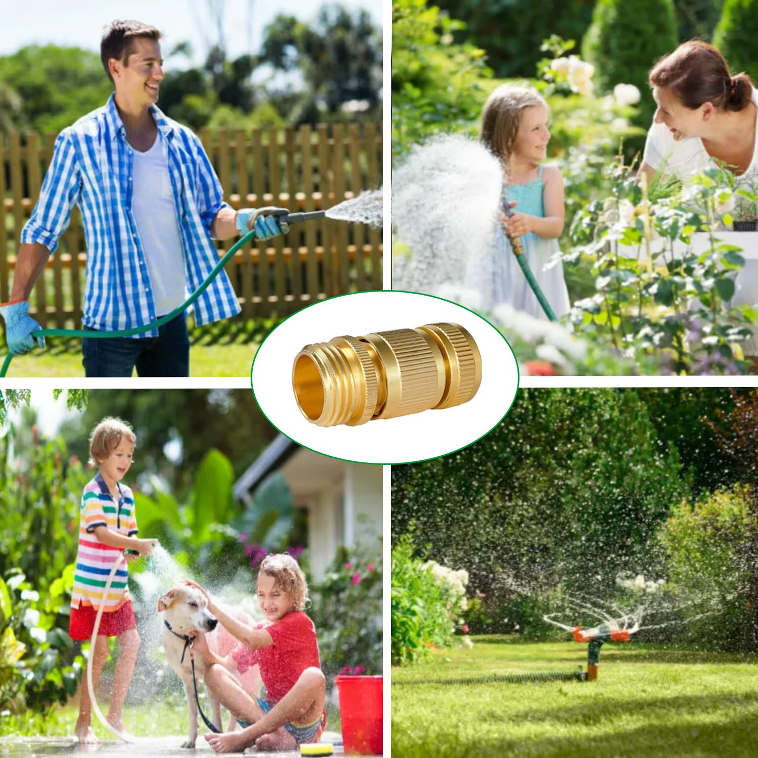 Set di connettori rapidi per tubo da giardino, in ottone massiccio, filettatura da 3/4 pollici, facile da collegare, senza perdite, maschio e femmina, 6 set