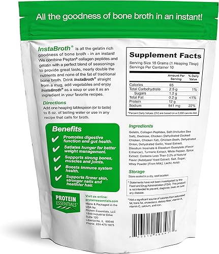 Miniatura 2 de InstaBroth, caldo de hueso en polvo con pasto, colágeno criado en pastos y gelatina, 0.4 onzas de proteína (6.4 onzas) (sabor a pollo)