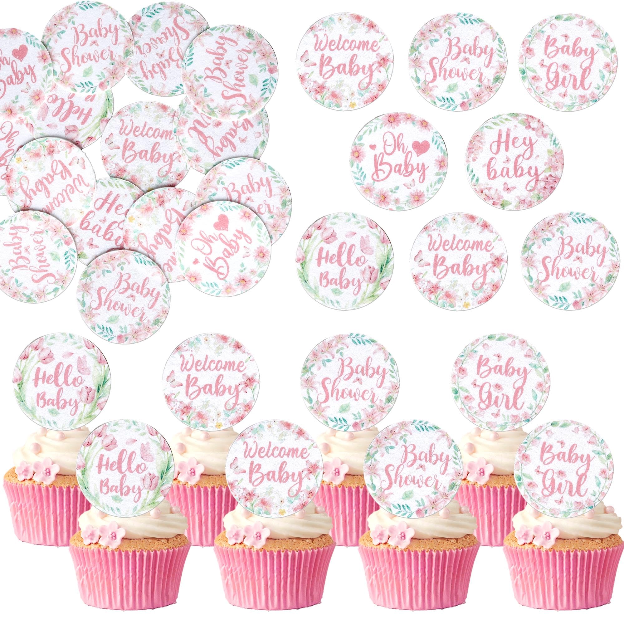 SYKYCTCY 60 Pack Edible Boy or Girl Cupake Toppers Edible Welcome Baby Gender Reveal Cupcake Decoration Baby Shower Party Decorations Supplies