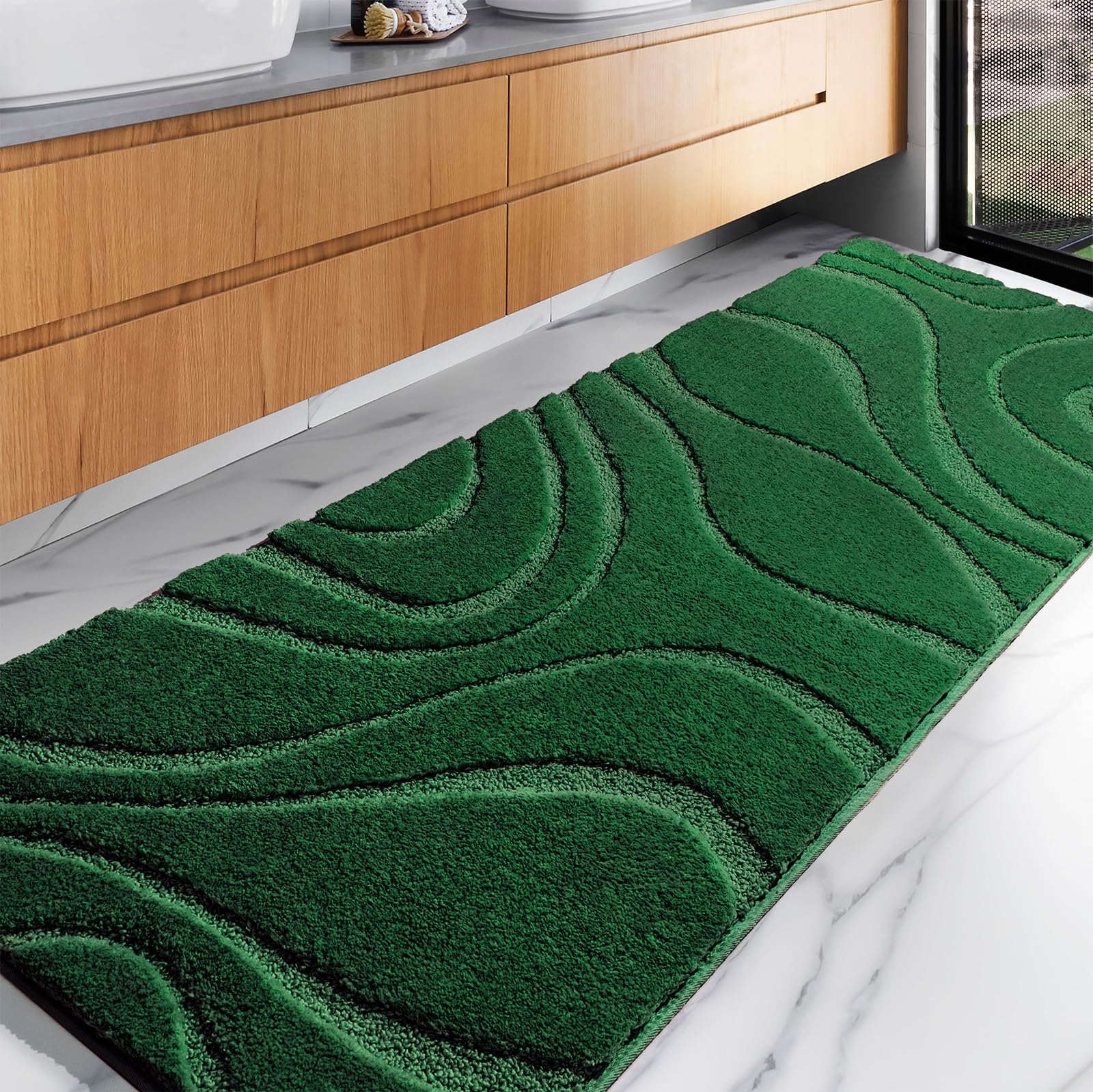 DEXDE Bathroom Rugs Runner 24 x 72 Inch Extra Long Bath Rug Non-Slip Machine Washable Bath Mats Green Soft Carpets for Floor, Tub and Shower