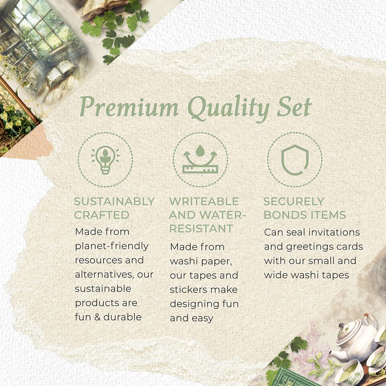 Serenity Fair Alice Adventures in Wonderland Tea Party Washi Tape Set, Reusable Sticker Tape Roll, Versatile Crafting Supplies, Extra Long Tape, 10 Meters (394 Inches) Long, 2 Rolls