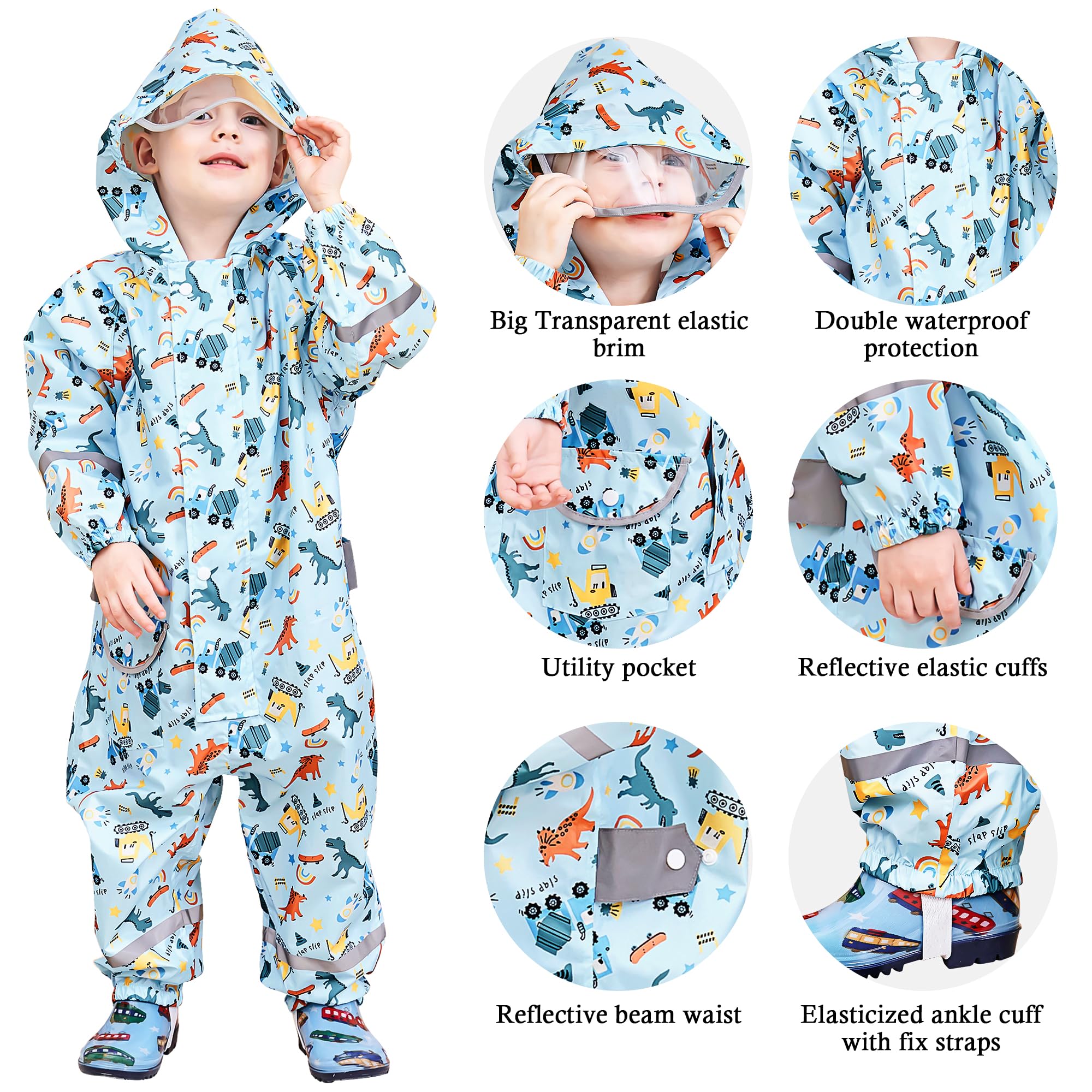 Enfant Imperméable à Capuche Garçon Combinaison de Pluie Respirant Léger Randonnée Vestes Réfléchissante Rayure Imperméables Unisexe 1-9 Ans