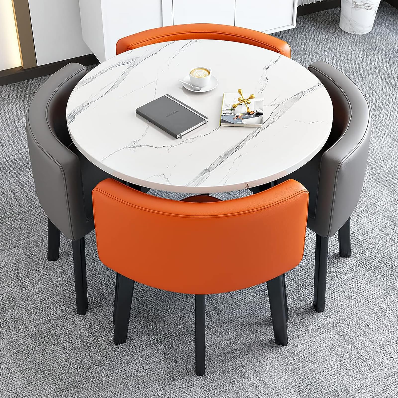 ASerZenith Modern Round Dining Table Set With Chairs Space Saving Design Ideal For Dining Room Living Room Reception Room Conference Table Lounge Stylish And Functional Furniture For Any Space,72