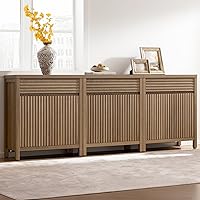 SICOTAS 87" Fluted Buffet Sideboard Cabinet - Modern Storage with Drawers & Adjustable Shelves, Caramel Oak for Kitchen, Living Room, Entryway