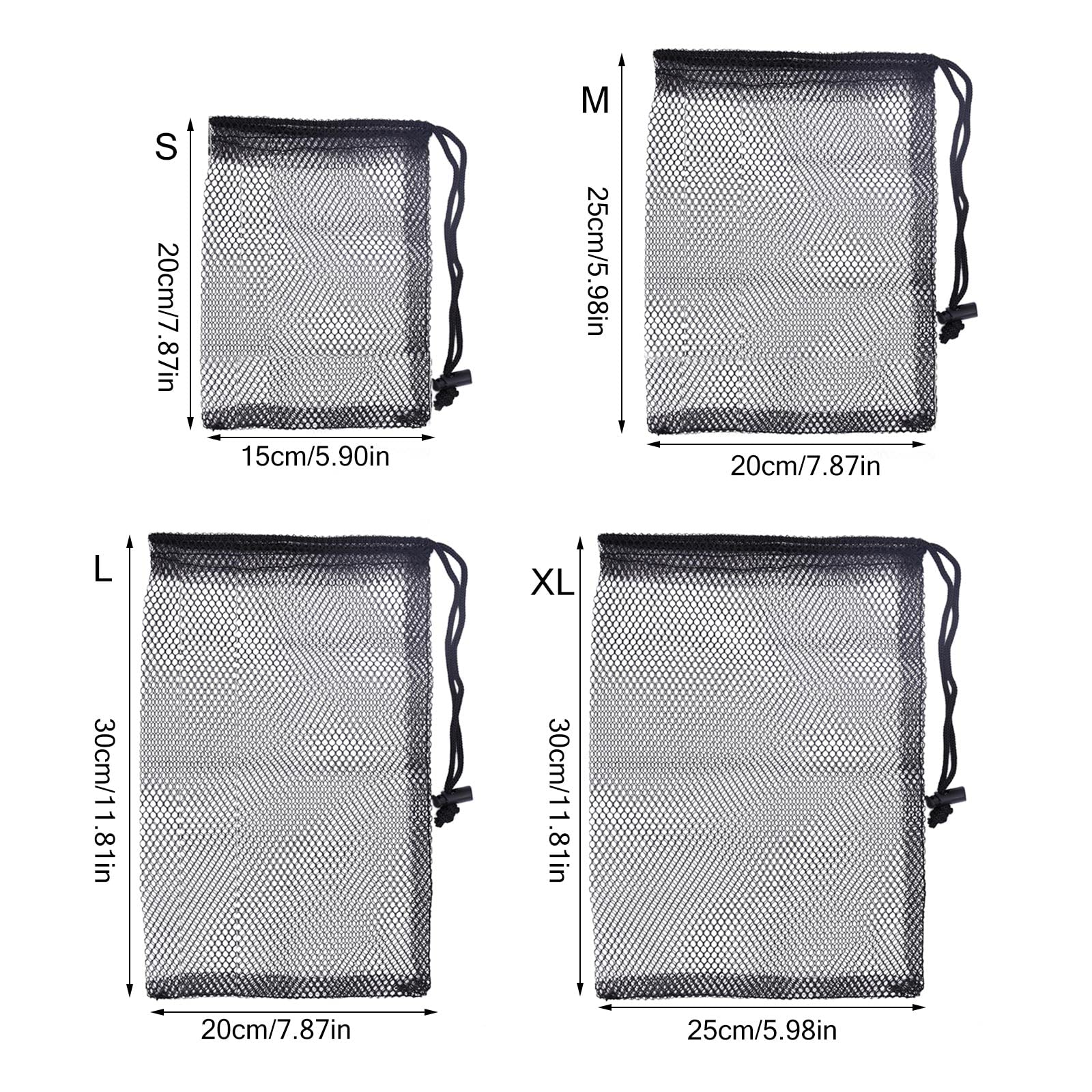 Sac de balle de golf noir en maille nylon solide et légère avec cordon de serrage