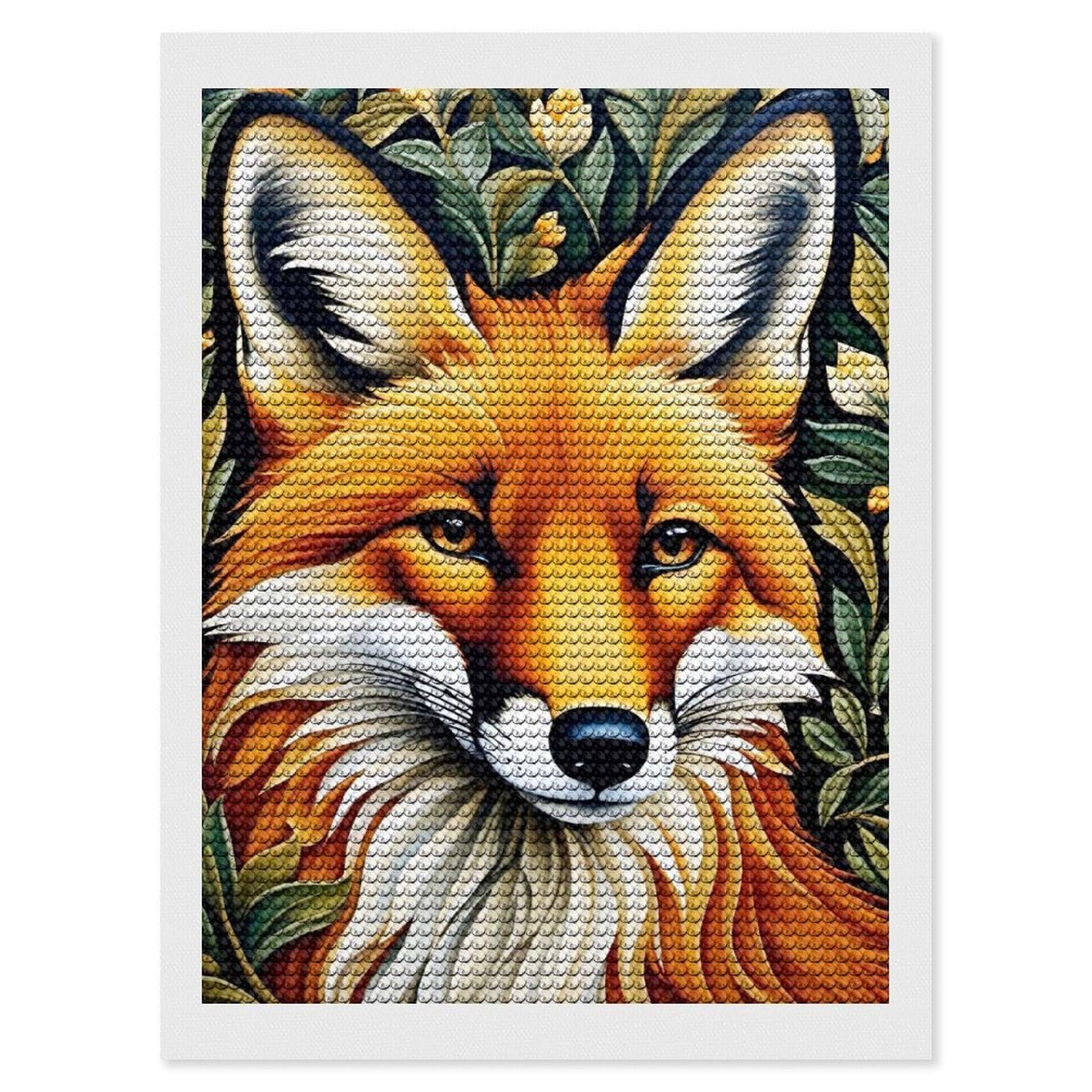 Junmoney Art Nouveau Fox Morris Diamond Painting Canvas Kit 12"x16", Leisure Activity, Aesthetic Room Decor, with Tool Kit, DIY, Gift