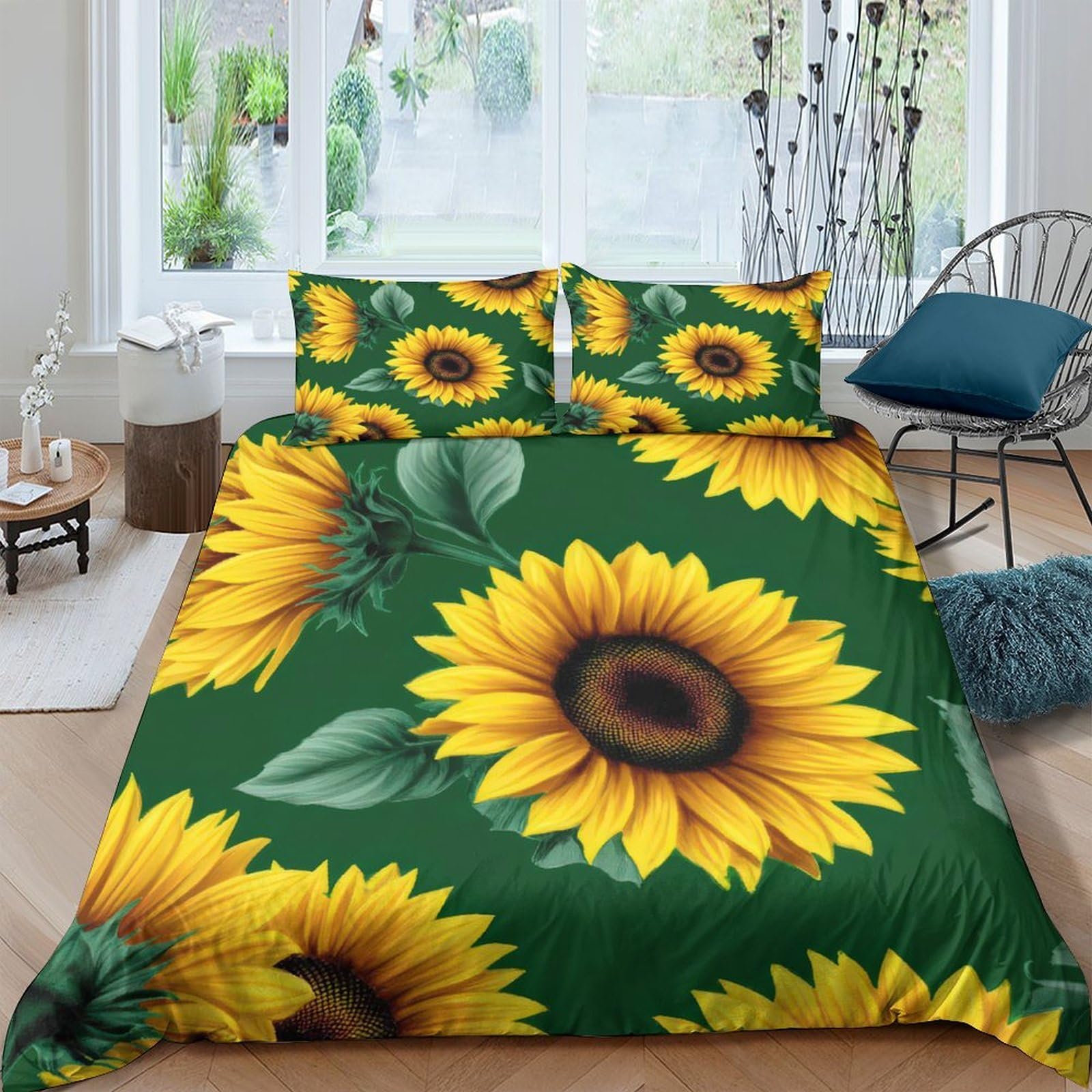 Ctjqhvkz Style-5 3D Printed Sunflower Fitted Sheet Microfiber Yellow Floral Bed Sheet Anti-Slip Washable For Bedroom Guest Room Single（135X200cm）