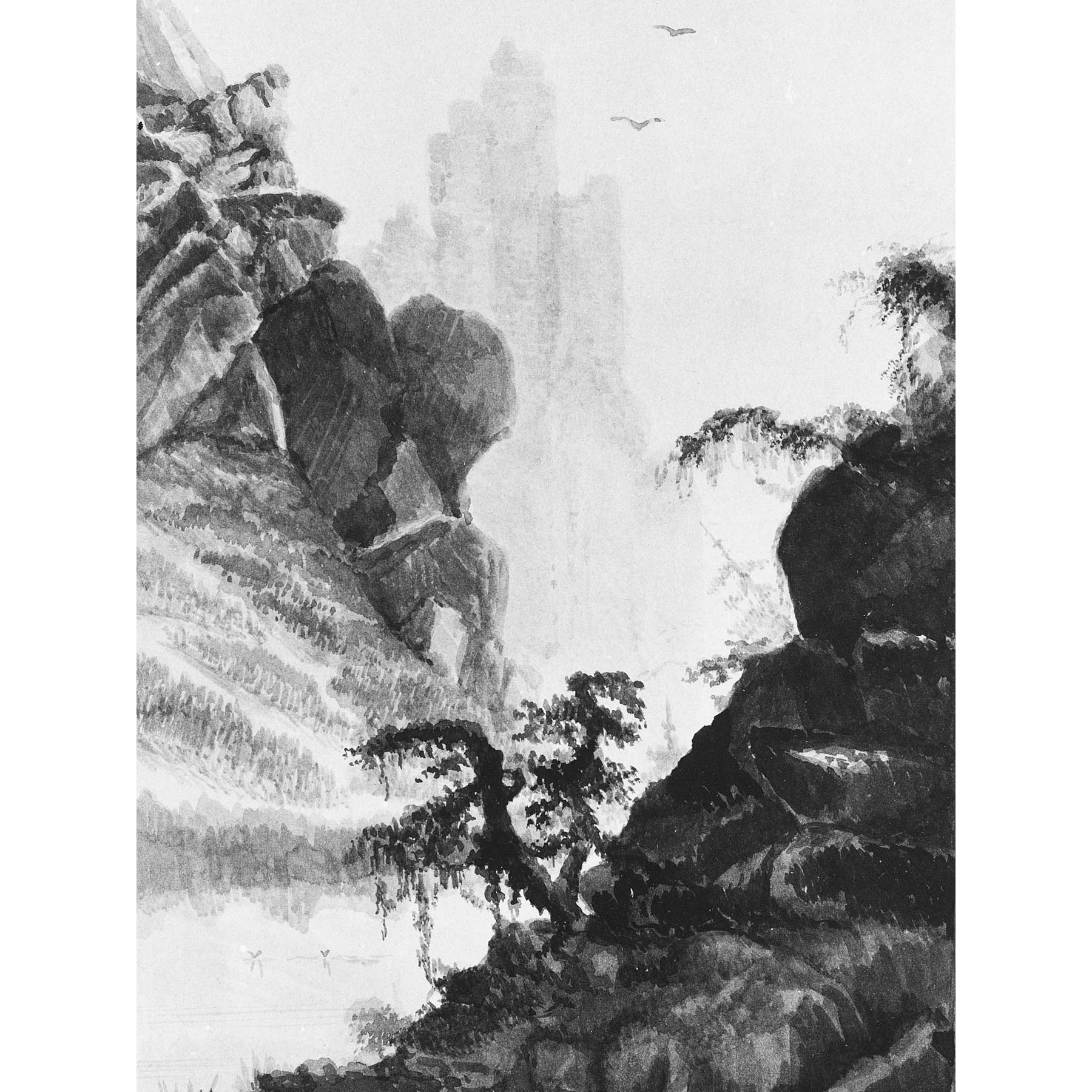 Artery8 Secor Mountain Landscape Drawing Premium Wall Art Canvas Print 18X24 Inch
