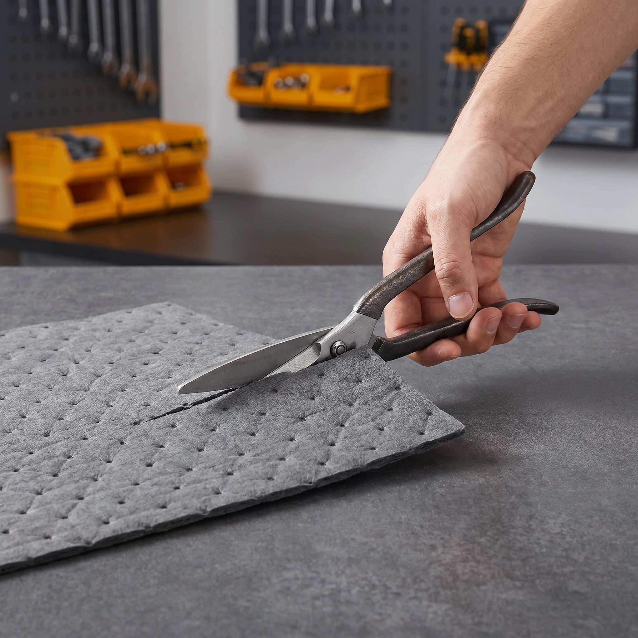 Okllen Lot de 100 tampons absorbants d'huile, Poids Unique, Tapis à fossettes, 25 x 33 cm, Tapis Anti-déversement d'huile pour protéger la Maison, Le Garage, la Cave, Gris