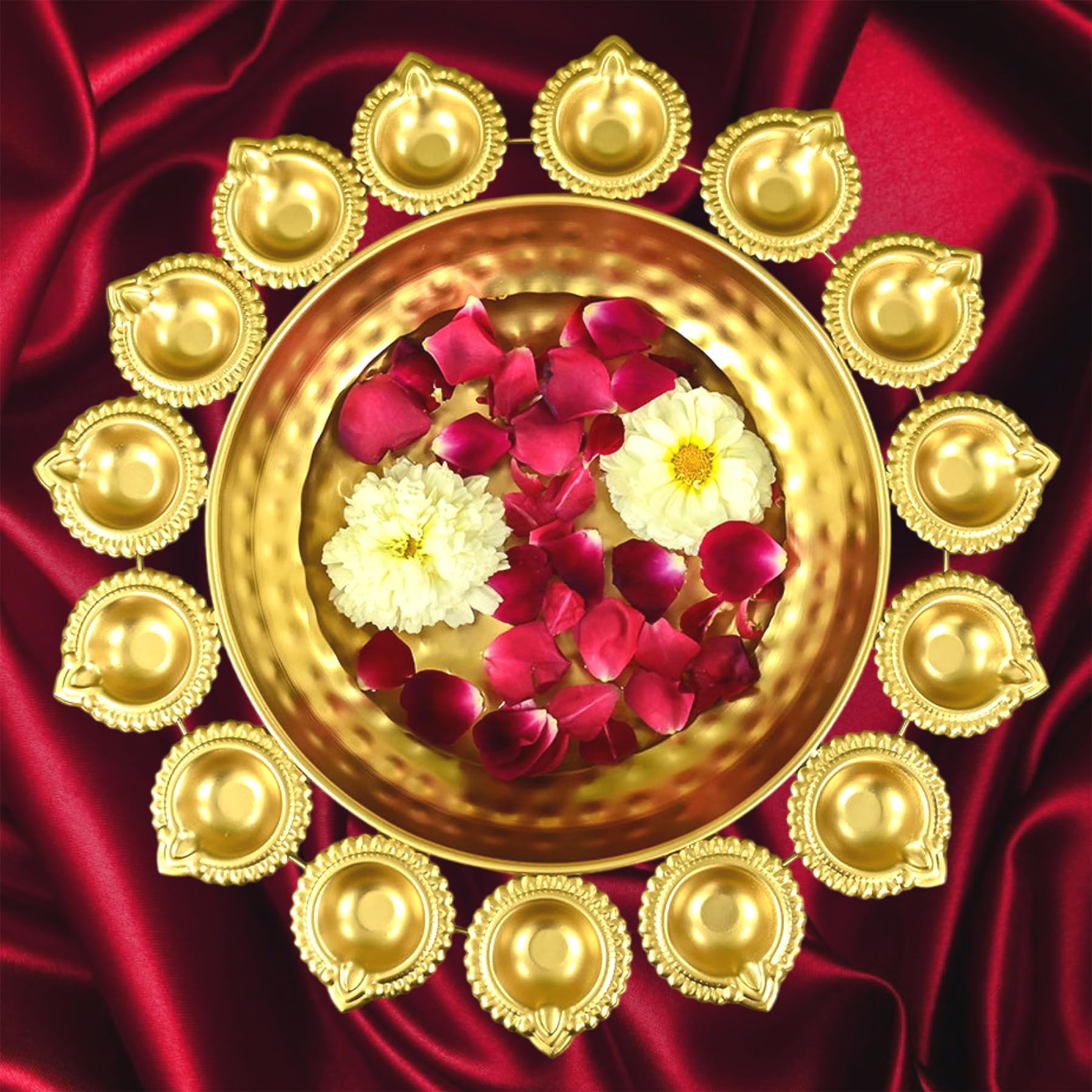Elegance Aura™ 14-Inch Diya Shape Flower Decorative Urli Bowl | Handcrafted Floating Flower Bowl | Home, Office, and Table Decor | Diwali and Pooja Decoration Items (B0DCNRGV66) Amazon Price History, Amazon Price Tracker