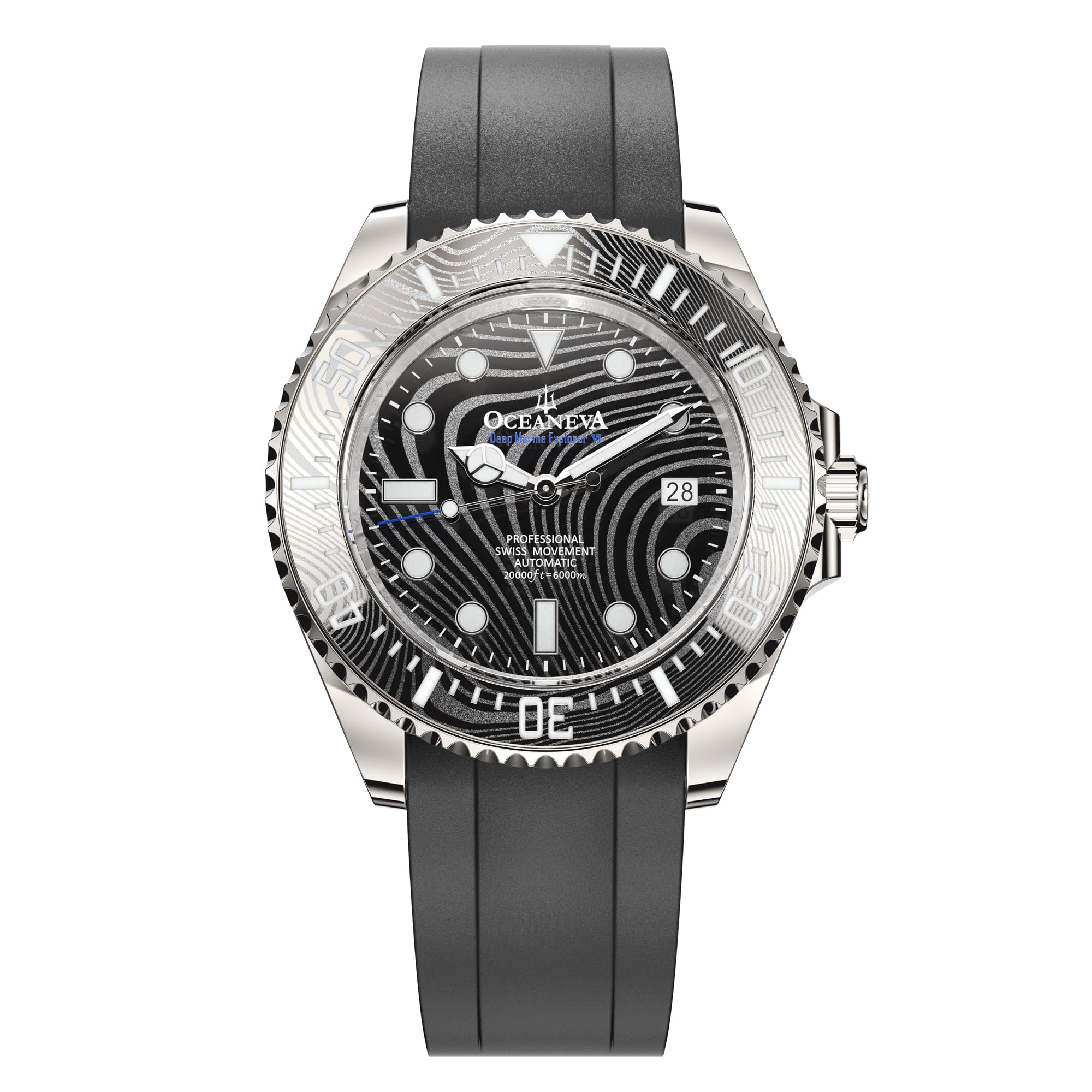 Oceaneva Deep Marine Explorer VI 6000m Automatic Dive Watch 44mm Grade 5 Titanium Case Natural Damascus Steel Dial Swiss Movement Limited Edition 50 Helium Valve Sapphire Crystal