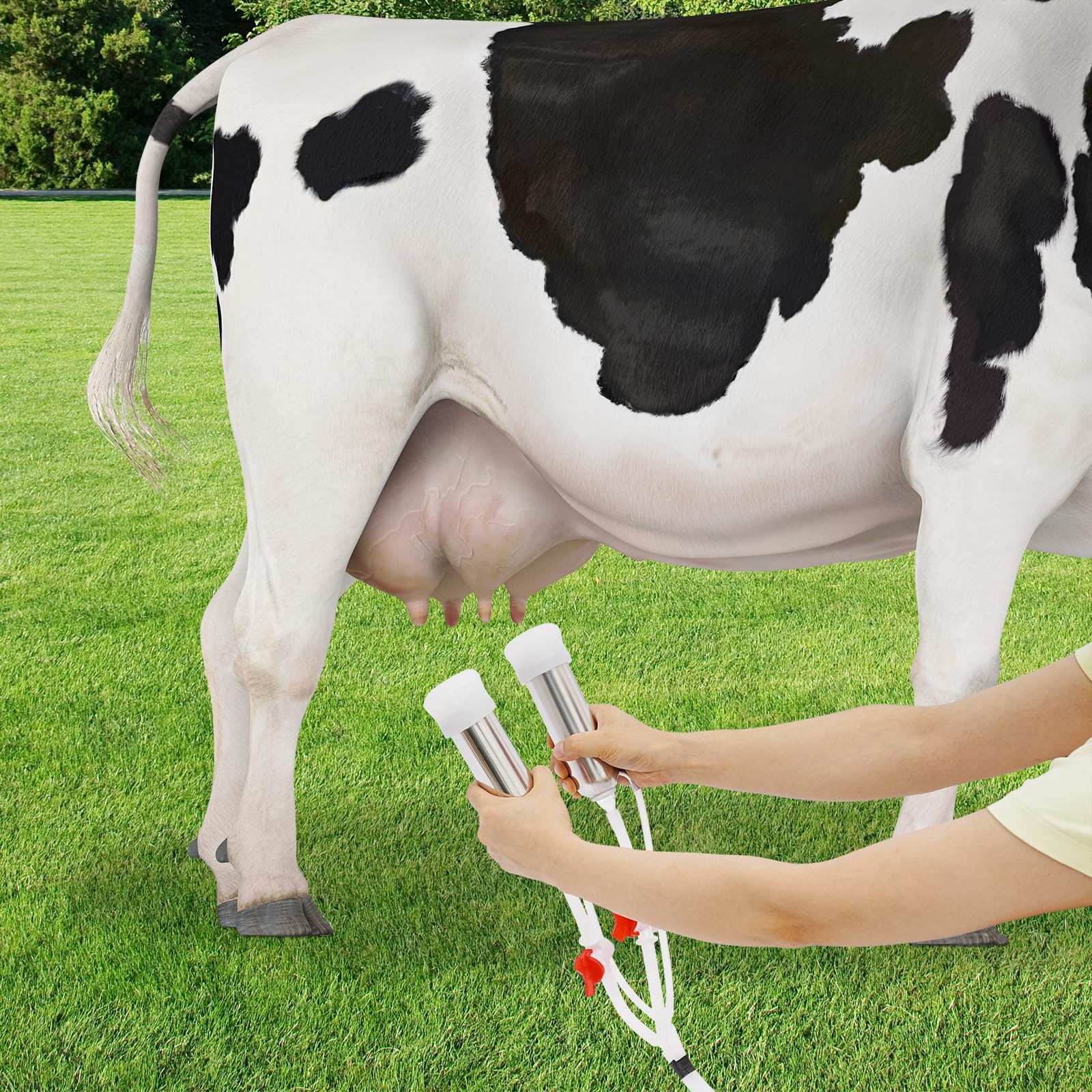 Máquina de ordeño de pulsaciones con depósito de acero inoxidable 3 L, ordeñadora eléctrica para cabras y vacas con caudal de 15 l/min, sistema automático de ordeño al vacío