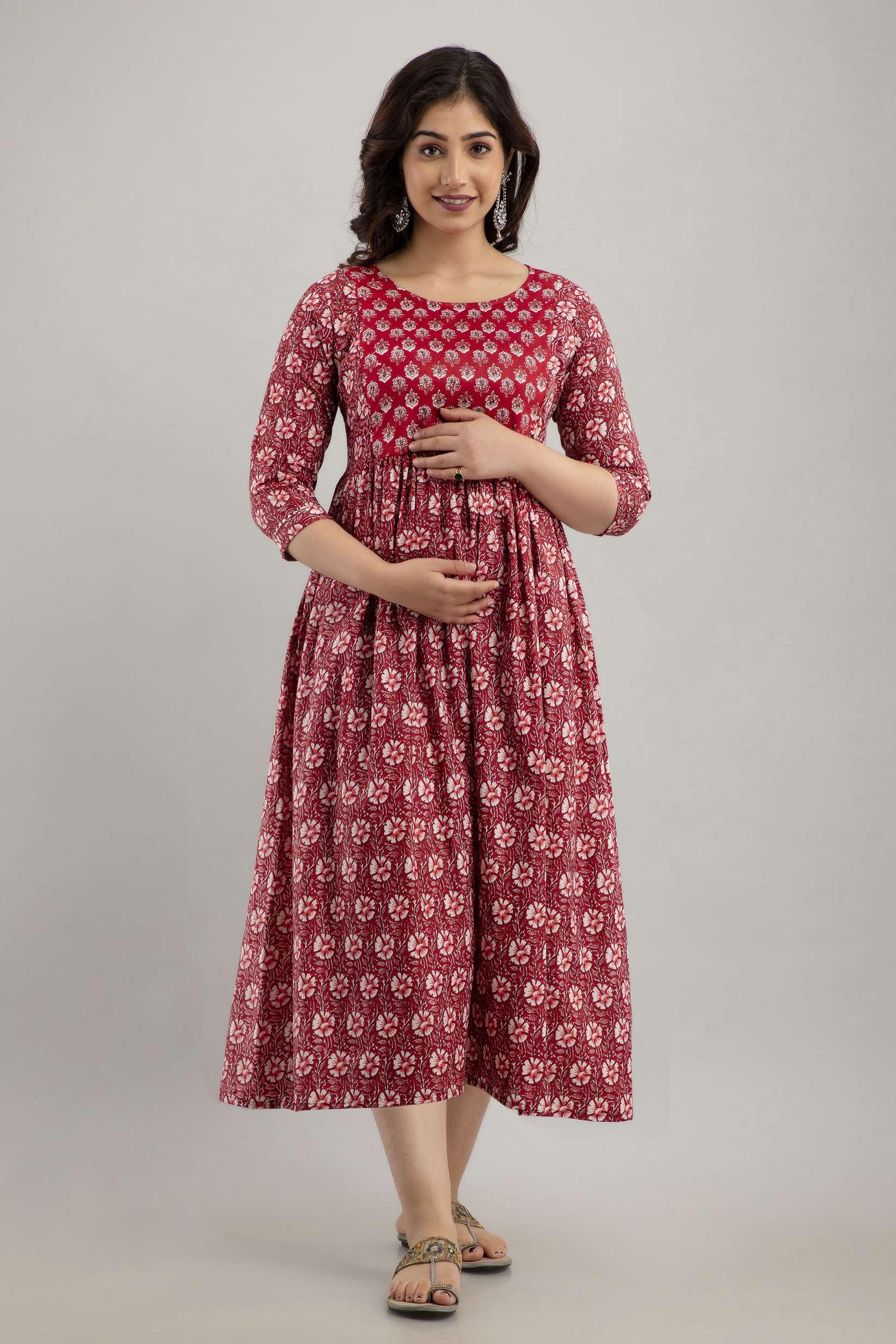 Abito premaman da donna Kurti per gravidanza con abito da allattamento con motivo floreale