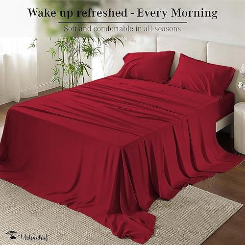 Miniatura 3 de Juego de sábanas Urbanhut de algodón egipcio, 4 piezas de 700 hilos, de lujo, con bolsillo profundo y tejido de satén, de calidad superior