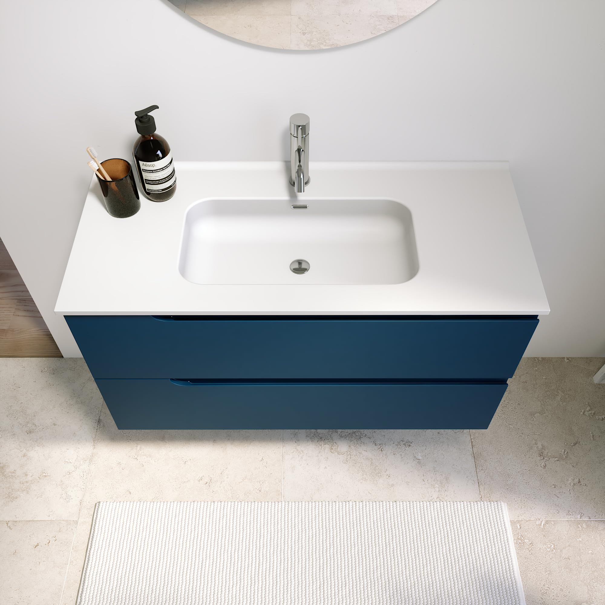 Parama Mobile Bagno Sospeso 120 cm 2 Cassetti Blu Zaffiro Opaco Con Lavabo Mod. Ardenne