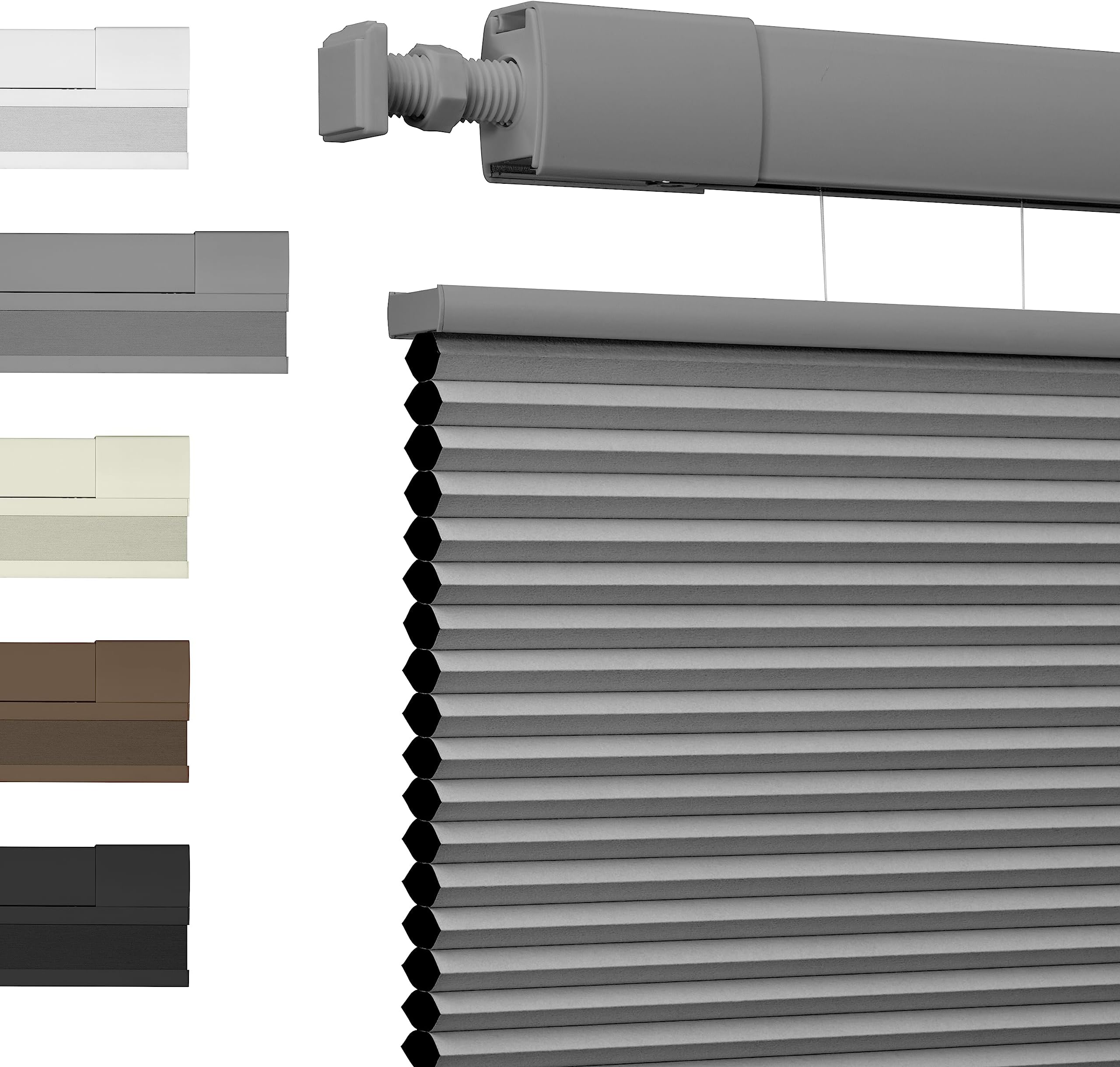 HOTSOONNo Drill No Tools Blackout Cellular Shades Top Down Bottom Up Cellular Blinds, Cordless Fabric Honeycomb Shades, Easy to Install Window Shades for Home Bathroom, Grey, Custom Size