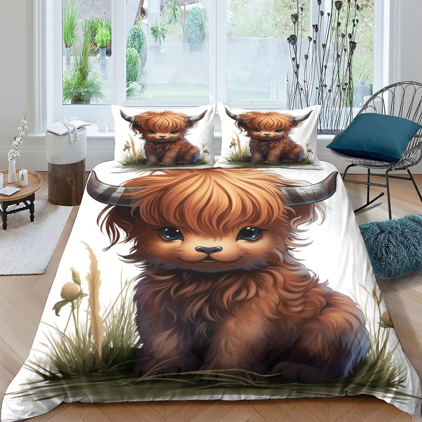 Parure de lit king size 220x240 avec housse de couette zippée motif vache