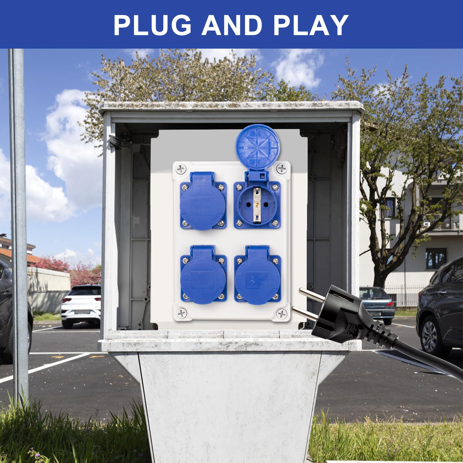 Distributeur D'alimentation Mural,Répartiteur de Courant Mural, Indice D'étanchéité IP54, Distributeur de Courant de Chantier,Prise Tableau électrique Avec Couvercle de Protectionp