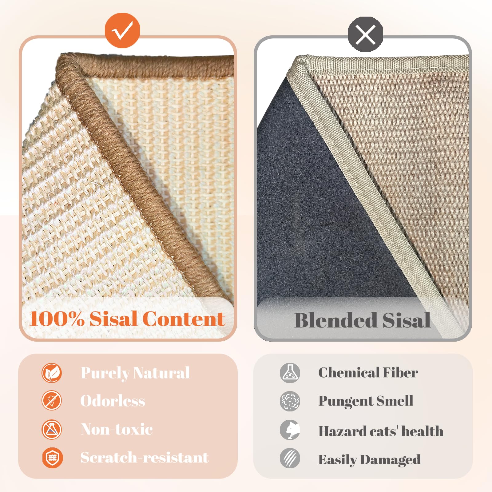 CHEERHOME PETS Rampa rascadora de sisal para gatos de interior, 24.8 pulgadas en forma de L, poste rascador vertical para gatos, almohadilla para rascar gatos de madera maciza (mediana)