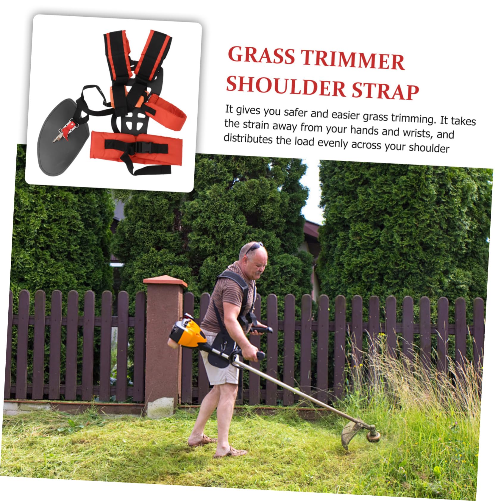 LIOOBO Arnés de Hombro W Acolchado para Desbrozadora Cinturón y Cómodo para Cortacésped para Jardinería y Prolongado