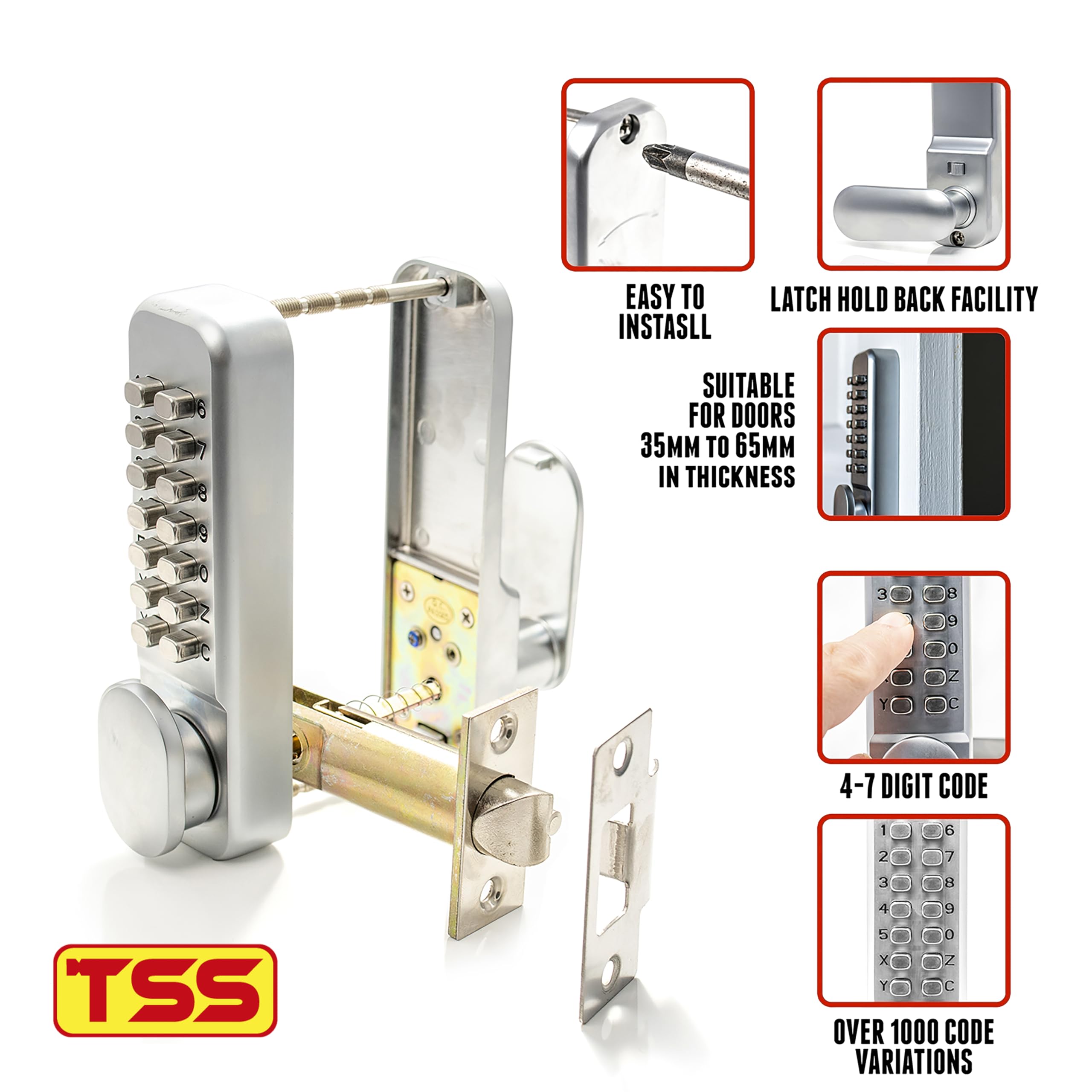 TSS Digital Door Lock with 14 Button Combination and Holdback Feature, Weather Resistant Code with 3-7 Digit Length - Image 2
