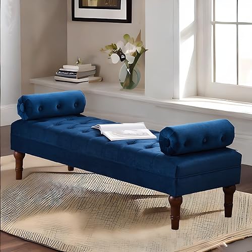 Miniatura 7 de Batohom Banco de 60.2 pulgadas, banco de terciopelo de tamaño grande para dormitorio, banco de ventana tapizado con botones, banco de entrada, banco