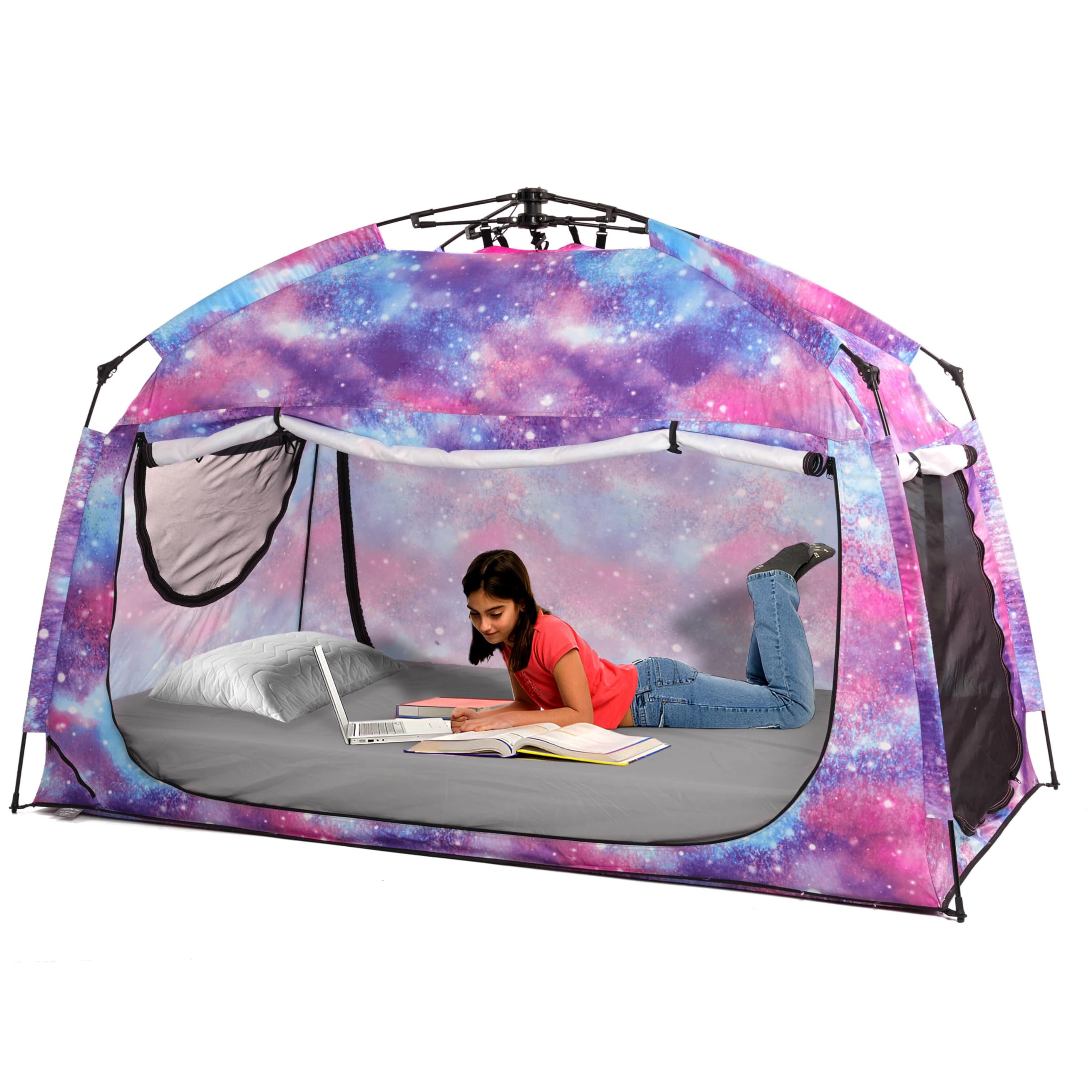 Indoor Instant Privacy Bed Tent for Sleeping,Quick Set-up Bed Canopies,Portable Bed Drapes with Large Space and 3 Doors (Galaxy, Twin)