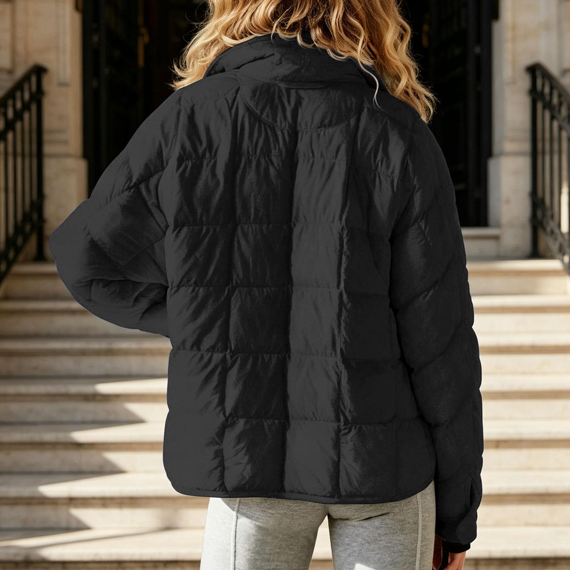 Piumino da donna caldo con zip intera, trapuntato, casual, colletto alla