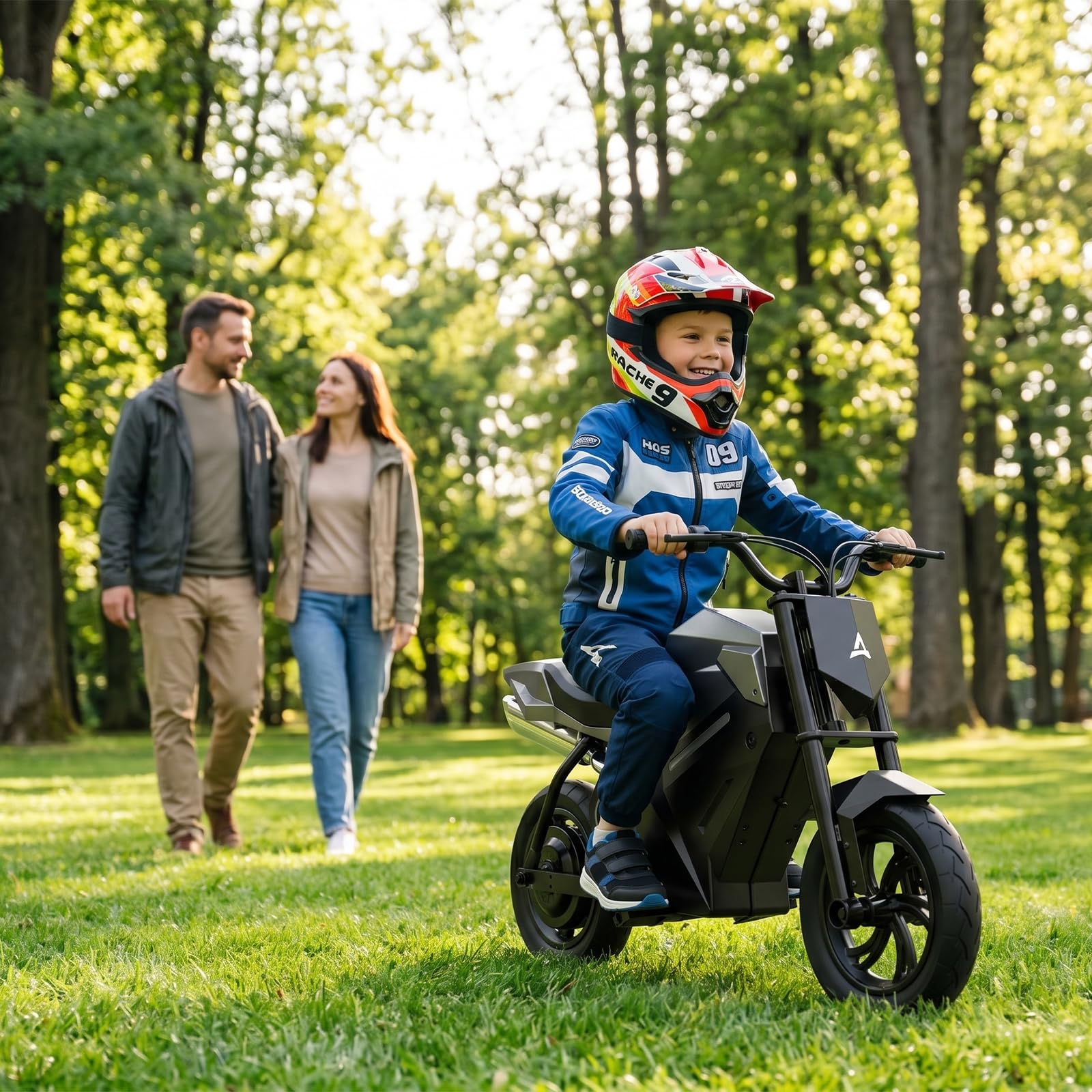 Elektrisches Motorrad für Kinder, 350 W, Elektromotorrad mit 3 Geschwindigkeitsstufen, aufblasbare Reifen 12,5 Zoll, Lithium-Akku 21,6 V, 4 Ah, Reichweite bis zu 16 km, für Kinder ab 6 Jahren