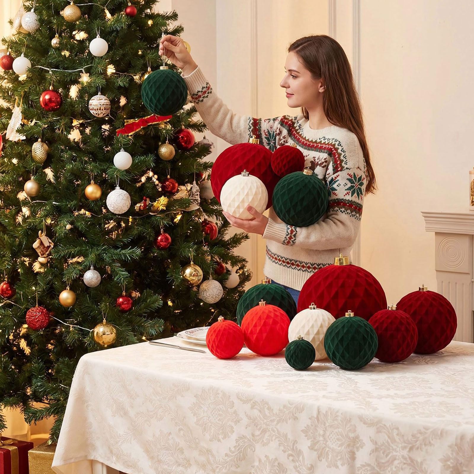 Colgante Decorativo de Bola de Felpa con patrón de rombo para Decoraciones de Techo para Fiestas navideñas en Varios tamaños Decoración centelleante para árbol de Navidad