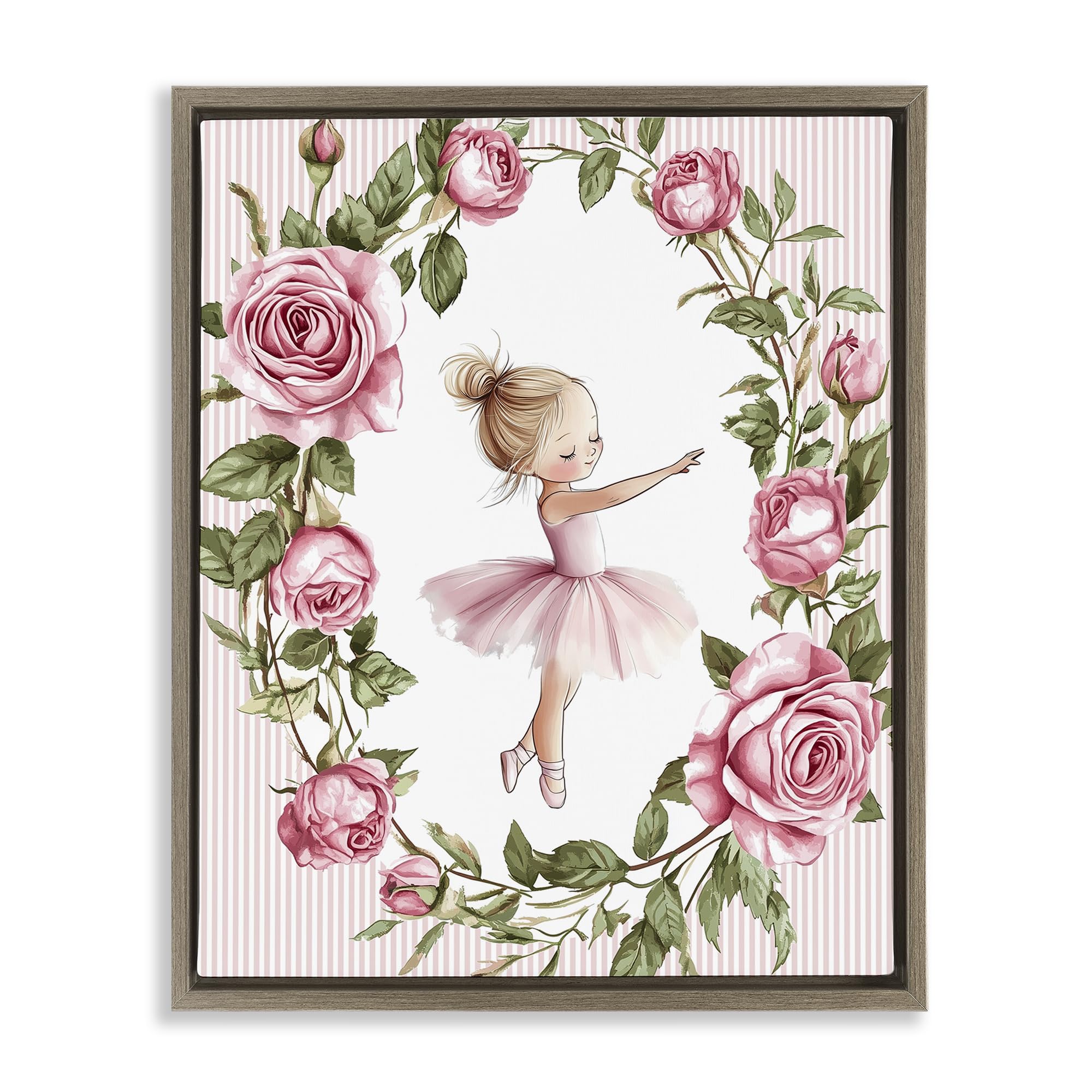 Stupell Industries Montalcino Elm (Textured) 'Little Rose Dance Ballerina'| Floating Frame Canvas Art