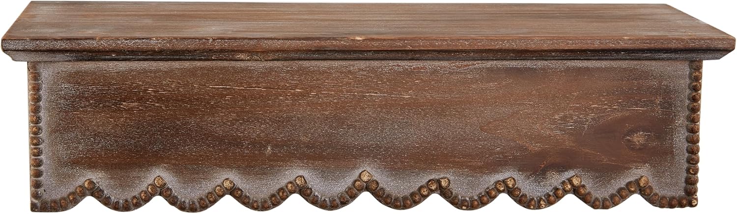SOFE Wood Scalloped Decorative Wall Shelf, Bedroom Bathroom Kitchen Shelving Wall Mounted Heavy Duty, Farmhouse Floating Storage Shelves Small Hanging Shelves Display Book Picture Ledge Shelf