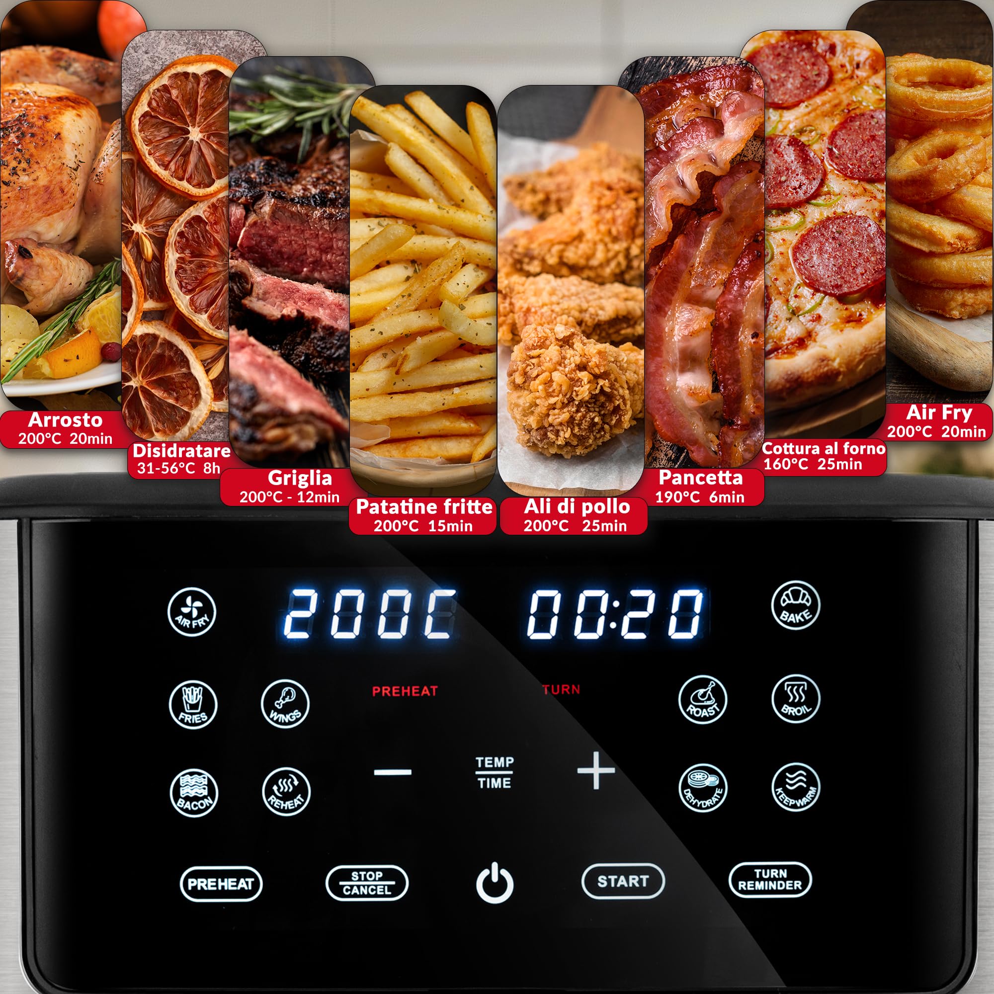 LEHMANN Friggitrice ad Aria 8 Litri XXL, 1800 W, Air Fryer con Finestra di Visualizzazione, 12 Programmi & Regolazione Manuale 76–200°C, Timer 1-60min, Rivestimento Antiaderente, Display Touch