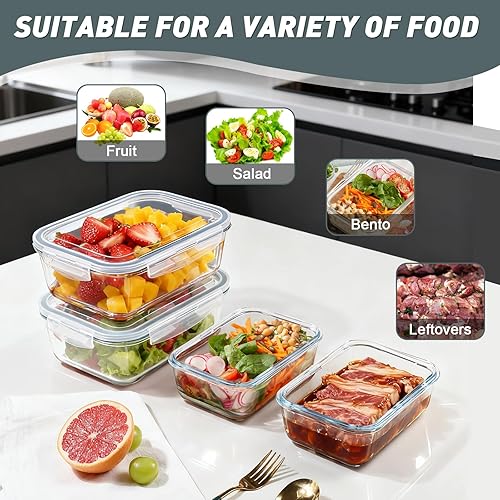 Miniatura 7 de KOMUEE Juego de recipientes grandes de vidrio para almacenamiento de alimentos (63 onzas y 27 onzas) con tapas herméticas, sin BPA, paquete de 4