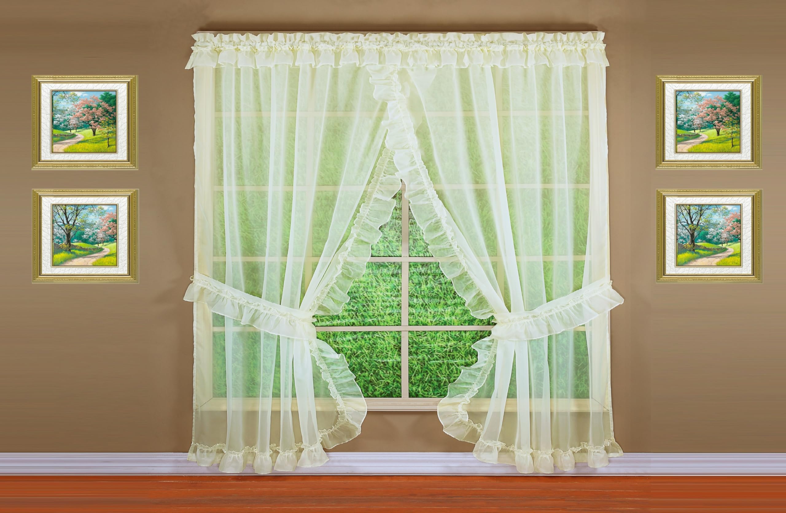 Today's Curtain, Emelia Priscilla Sheer Pair 96" W x 84" L, Ecru, 5-Piece-Set