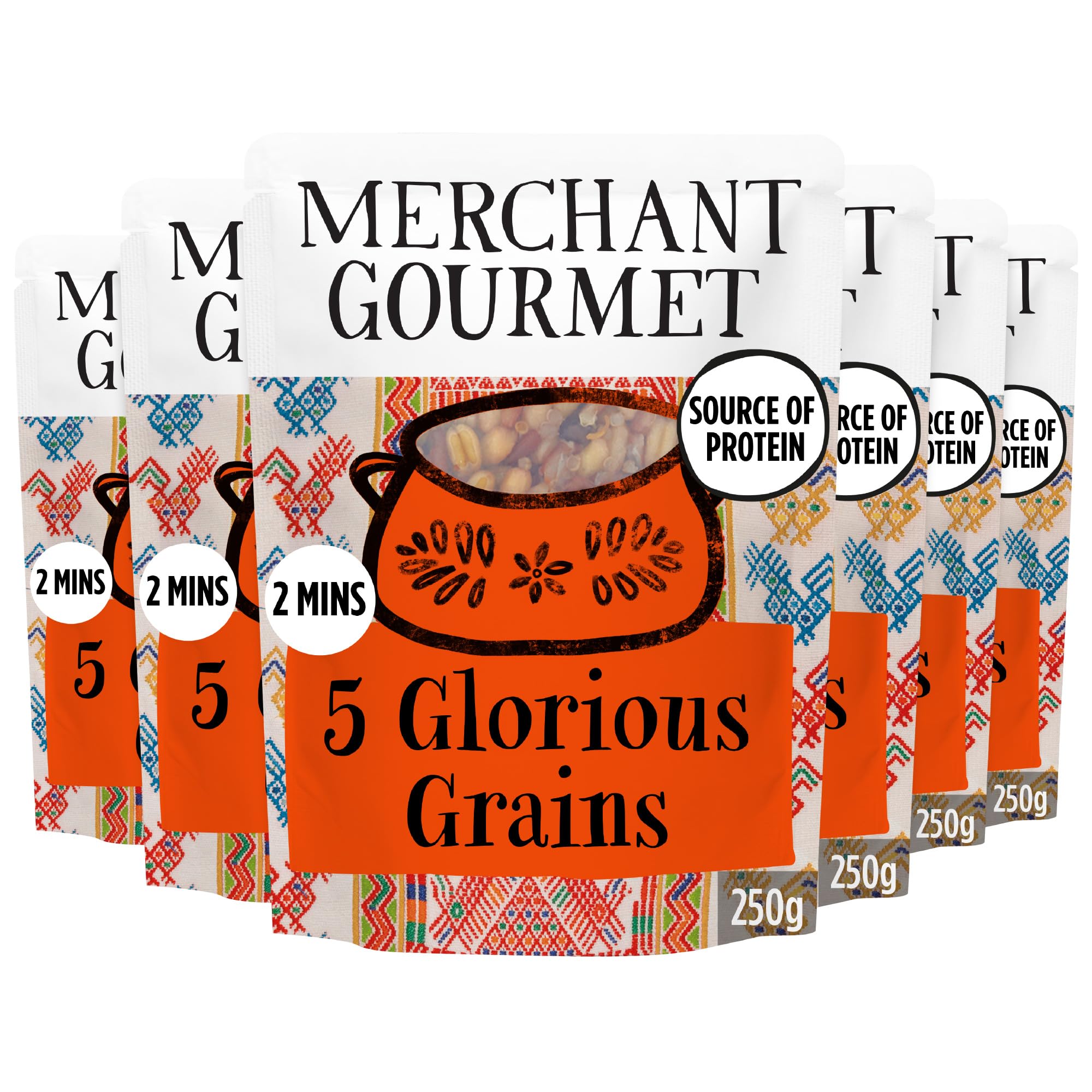 Merchant Gourmet Simply Cooked Glorious Grains with Red Rice & Quinoa - Microwave Rice Mix - Source of Fiber, Low Fat & Vegan - Pack of 6 x 250g Ready-to-eat Pouches