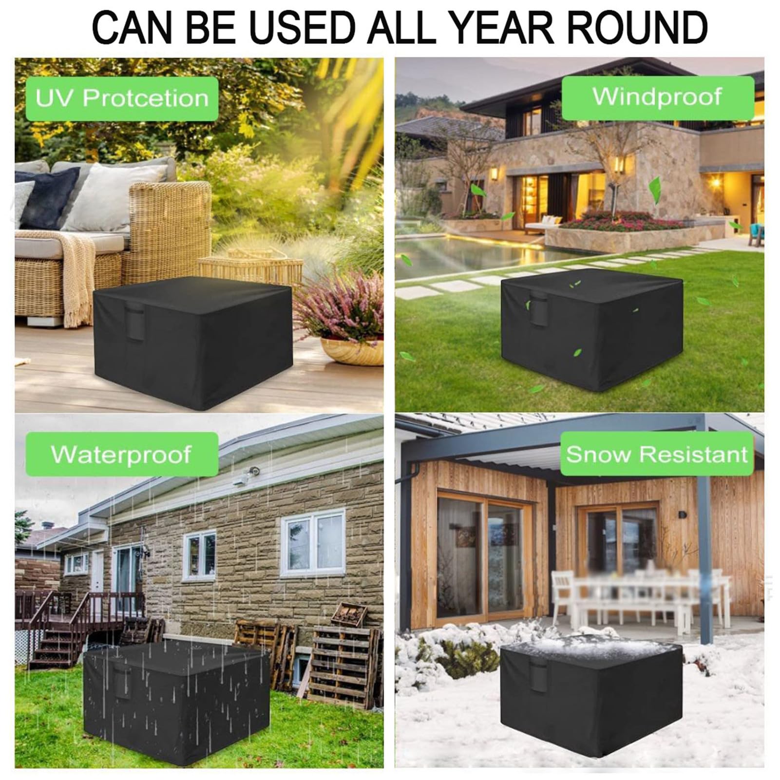 Housse De Brasero | Housse De Table Carrée pour Brasero à Gaz | Housse De Protection Imperméable pour Foyer De Jardin | pour Meubles De Foyer De Terrasse (92x92x61cm,Noir)