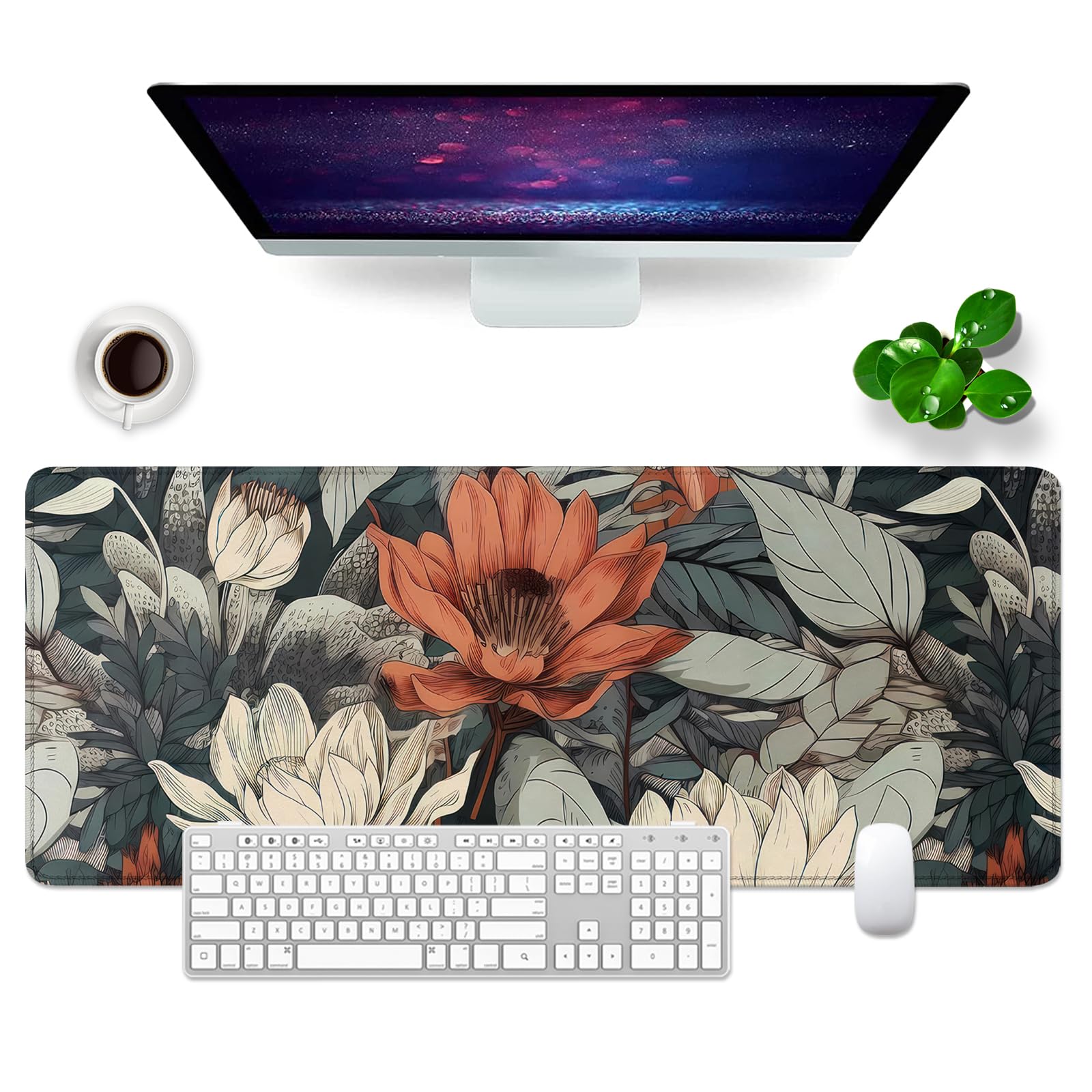 Schreibtischunterlage xl Mauspad Blumen 80x30 cm Groß Gaming Mousepad PC Professionelle Gamer Mauspad Schreibtisch Zubehör Bürodekoration (Blumen)