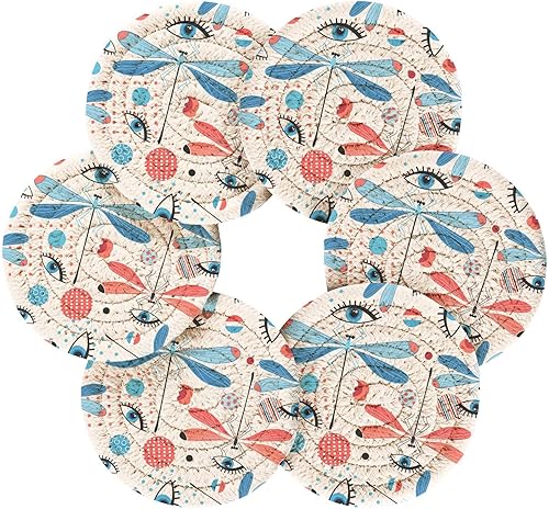 Miniatura 2 de innewgogo Dragonfly Eyes 6 Pcs Absorbent Drink Coasters for Tabletop Protection Handmade Round Woven Coaster with Holder & Heat Water Resistant Bulk