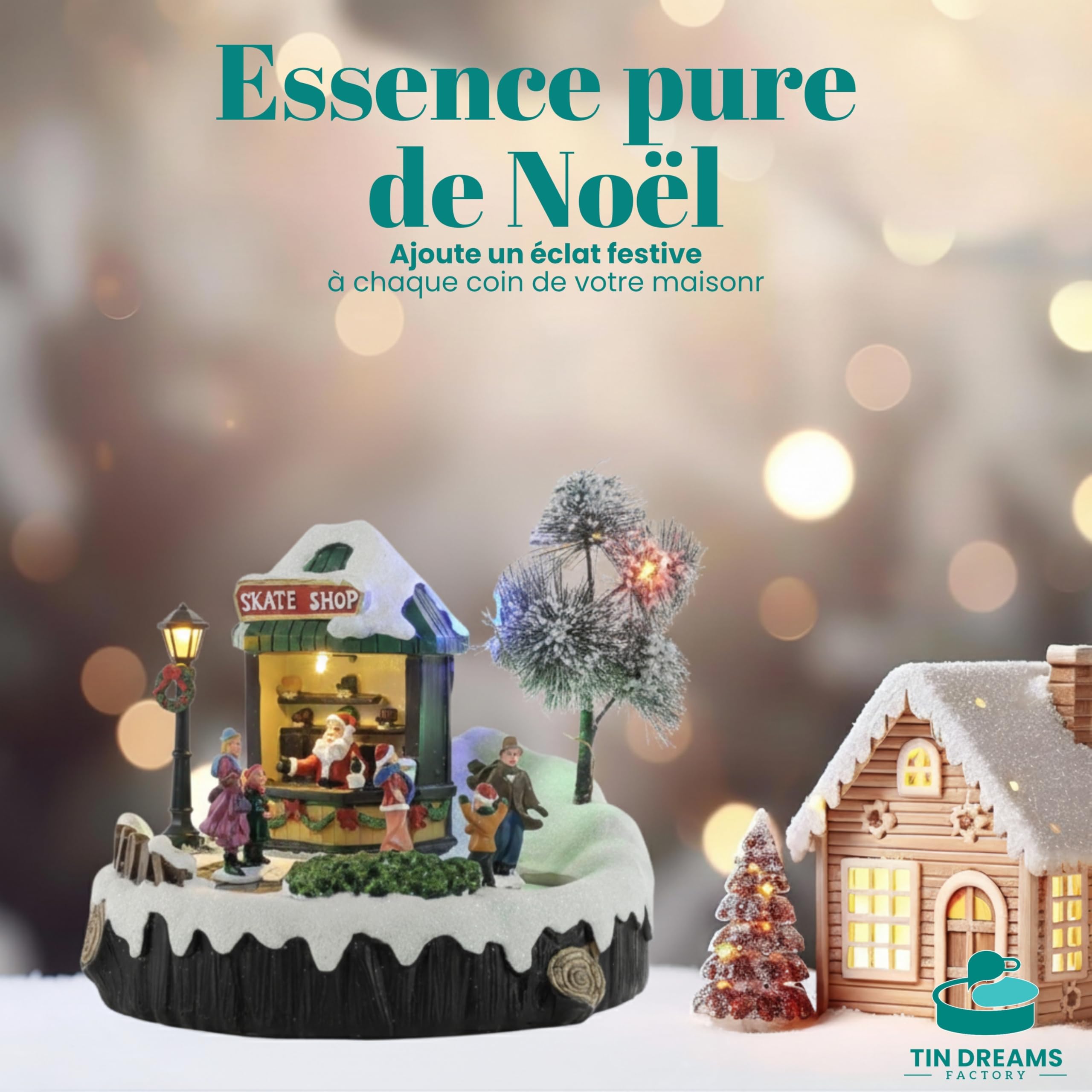 TIN Dreams | Patinoire avec Musique, Mouvement et Lumières | Scène de Noël Animée avec Patineurs | Maison de Noel Lumineuse pour Ville ou Petit Village de Noël | Décoration Festive Maison