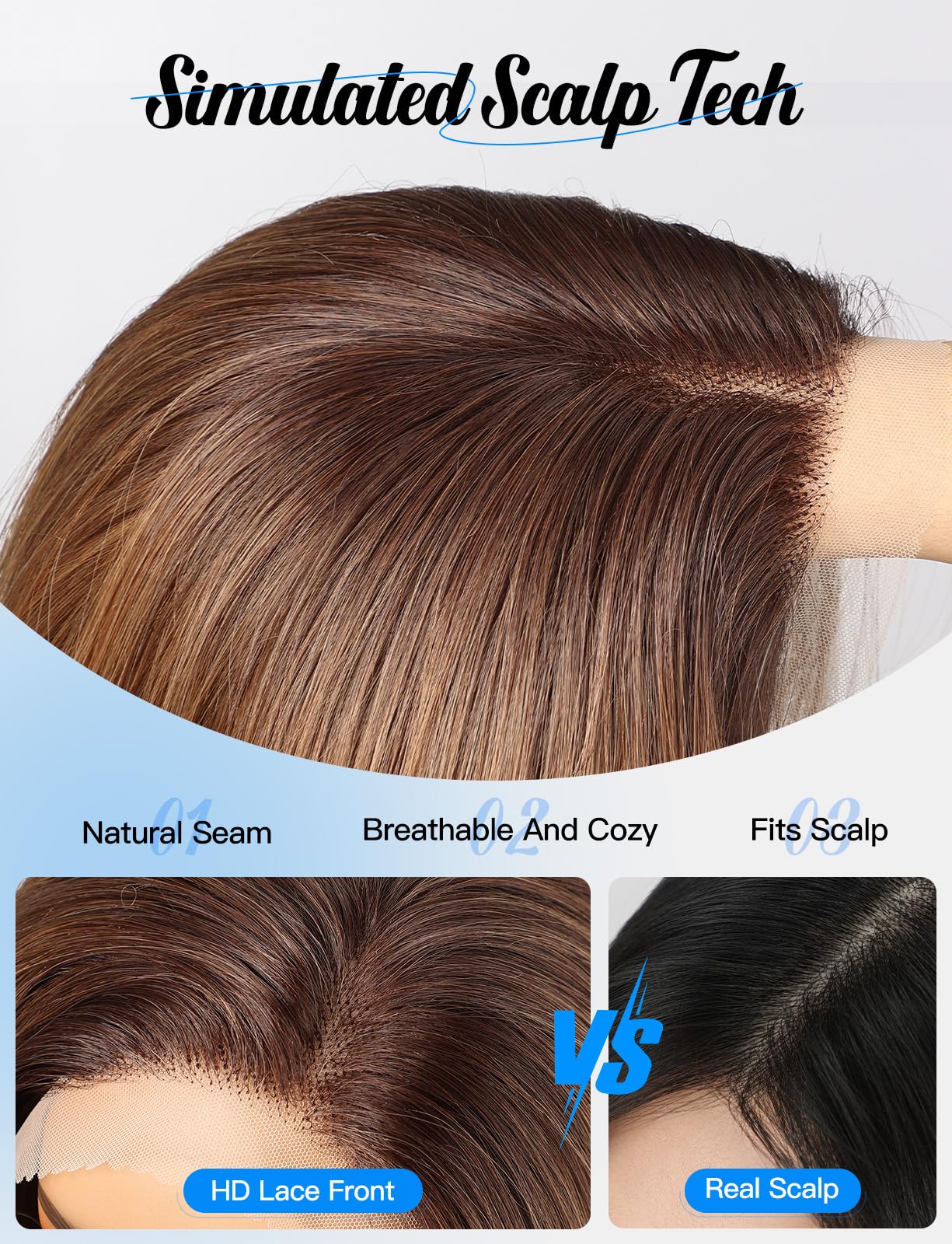 HAIRCUBE Lace Front Wig for Women Wavy Wigs with Partial Fringe Heat Resistant Fibre Synthetic Lace Front Wig Golden Brown Color - Image 4