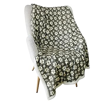 HappyCare Textiles 047393528902 Printed dog paw Flannel reverse to sherpa throw blanket, Gray