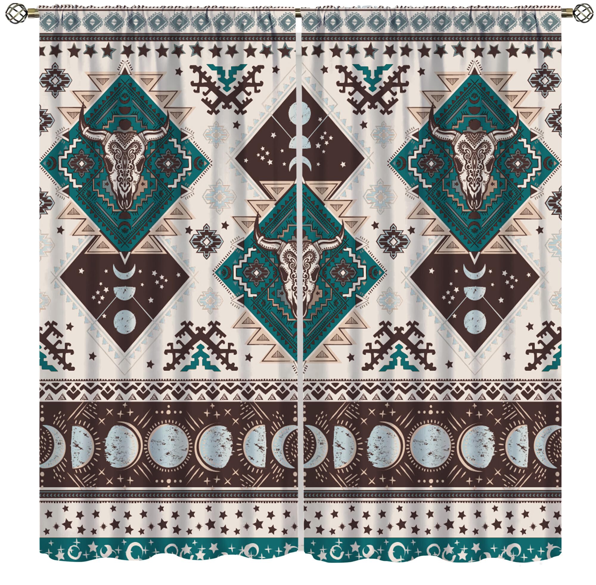 Yoakiet Vintage Aztec Curtains, American Southwest Rustic Ethnic Bull Skull Abstract Geometric Boho Print Blackout Rod Pocket Window Treatments Drapes